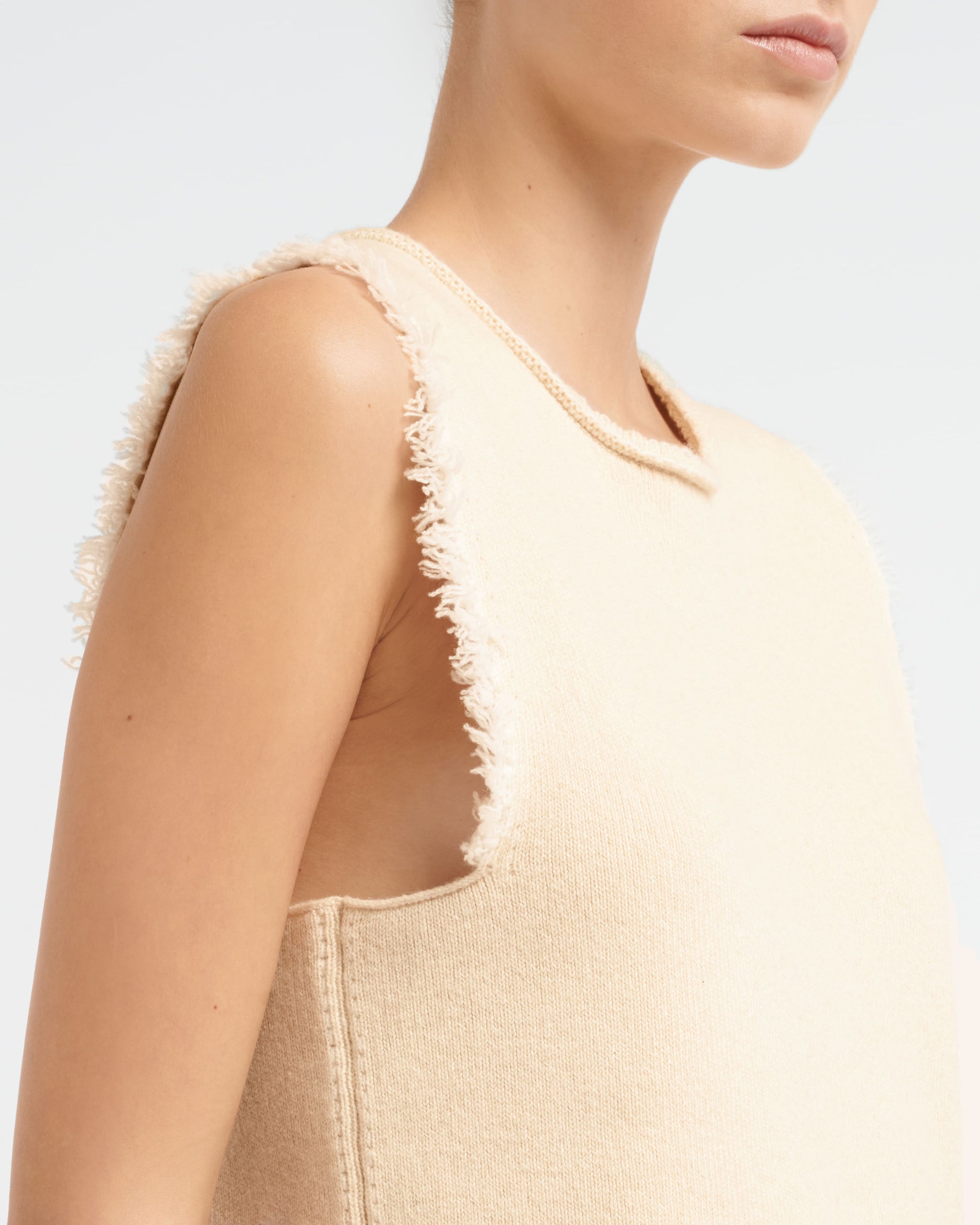 Denim Fringed cashmere and cotton top | Barrie - Barrie