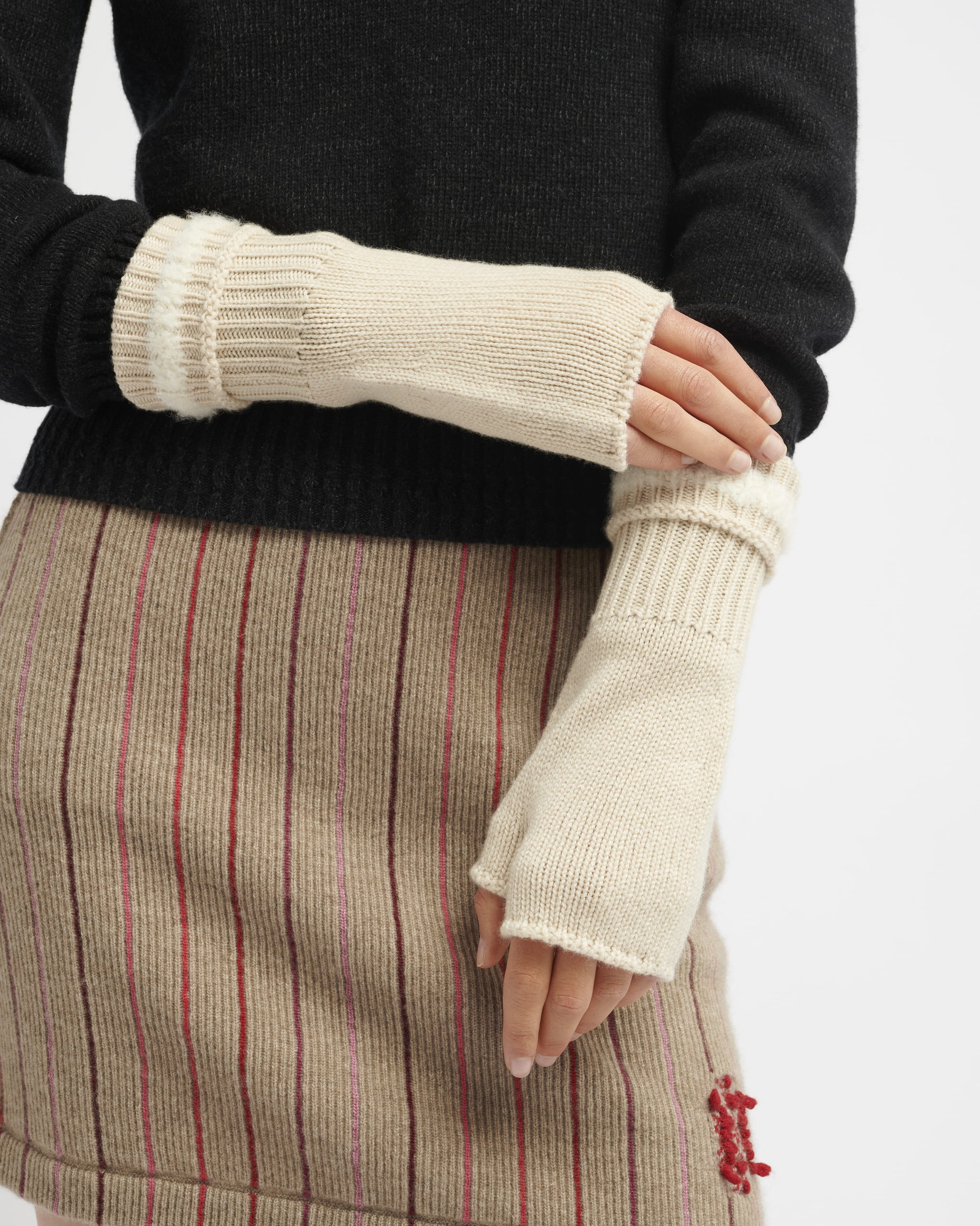 Shearling-effect cashmere fingerless gloves | Barrie - Barrie