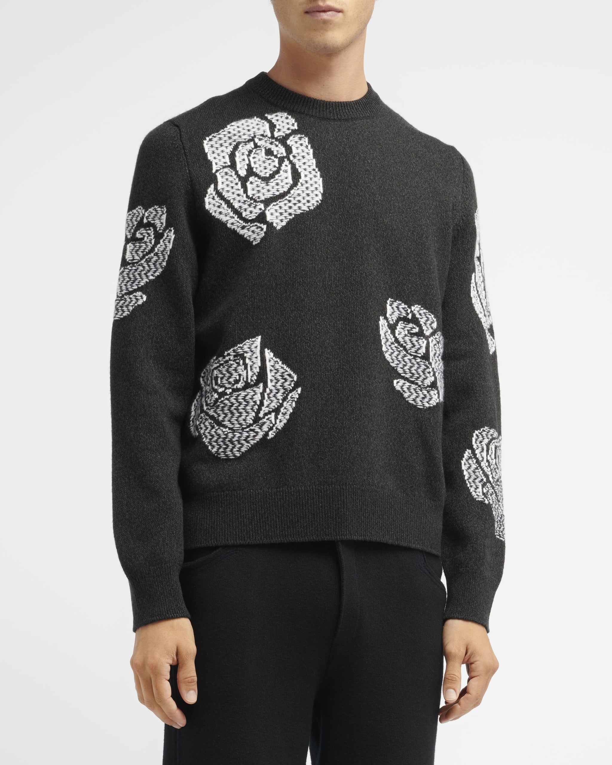 Pull col rond en cachemire à motif roses | Barrie - Barrie