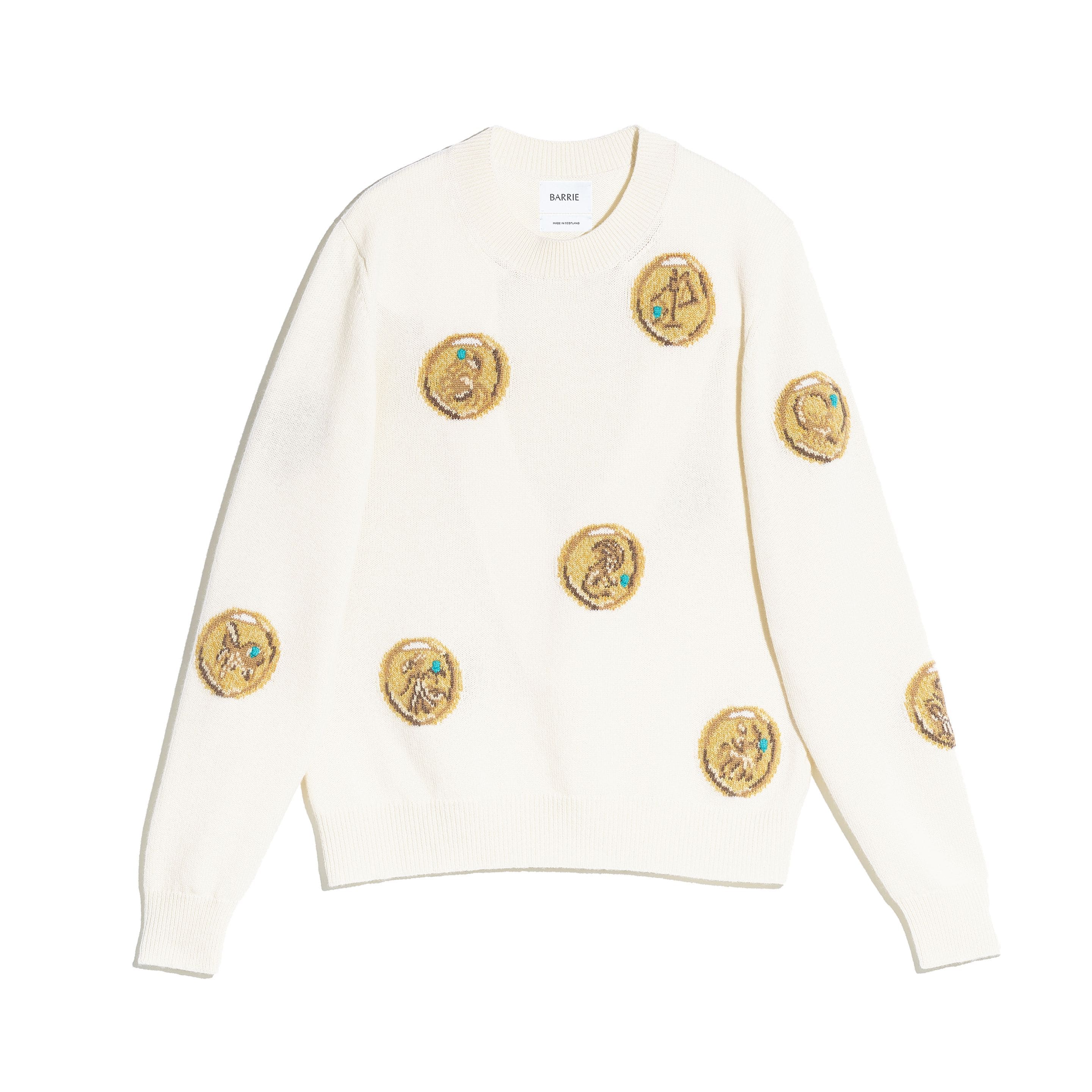 Round-neck jumper in cashmere with a zodiac motif