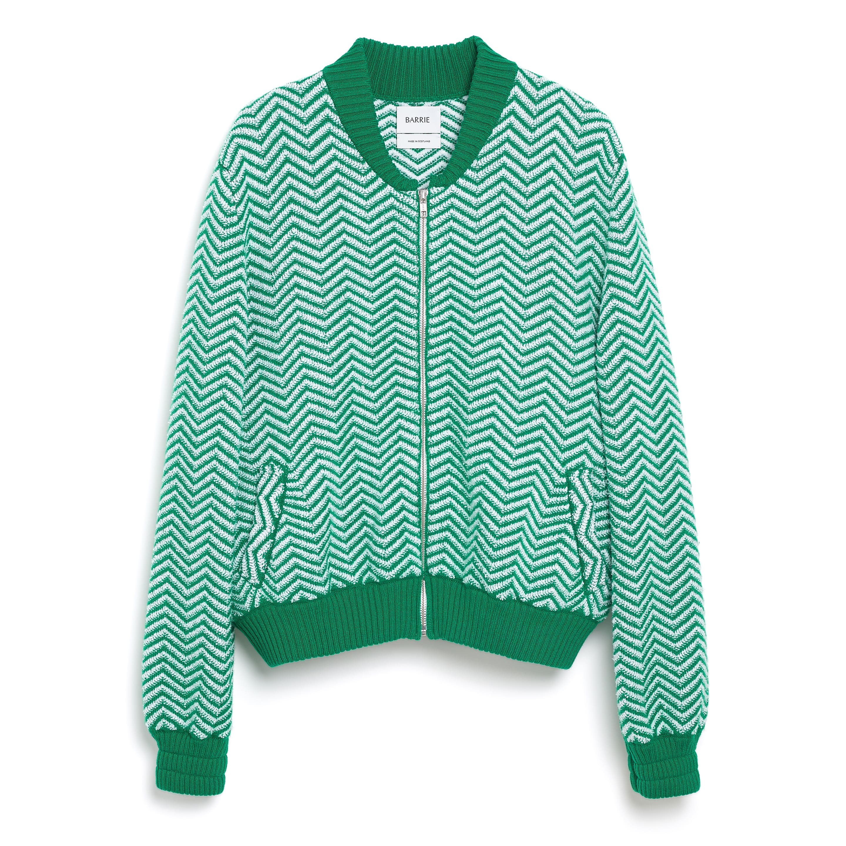 Bomber jacket with a chevron motif in cashmere and cotton