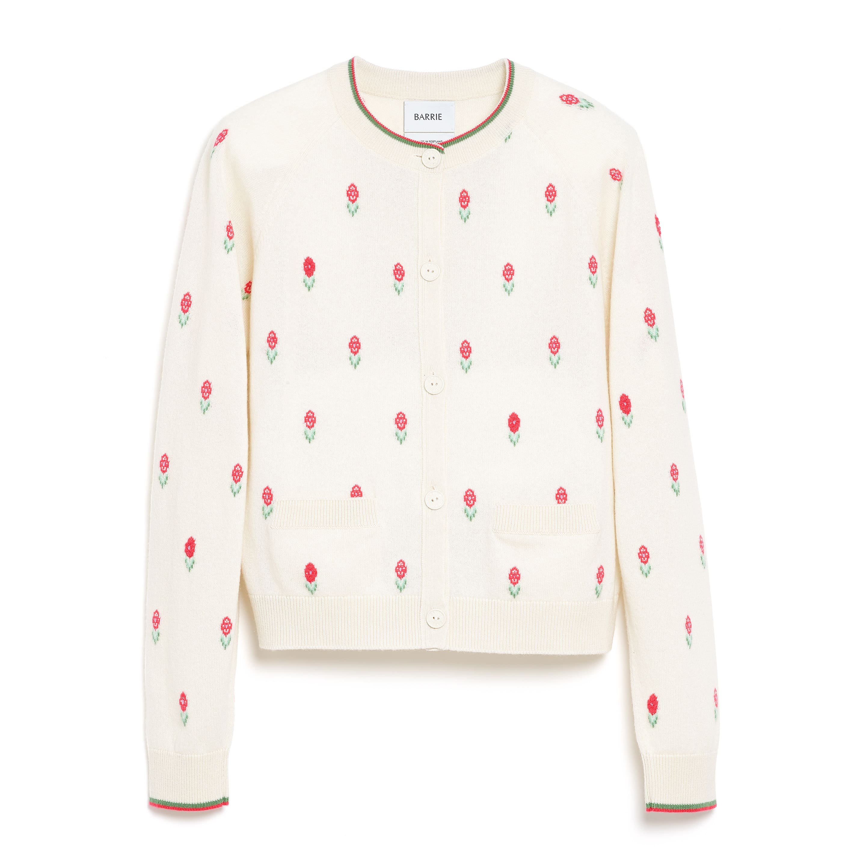 Cardigan in cashmere with a floral motif