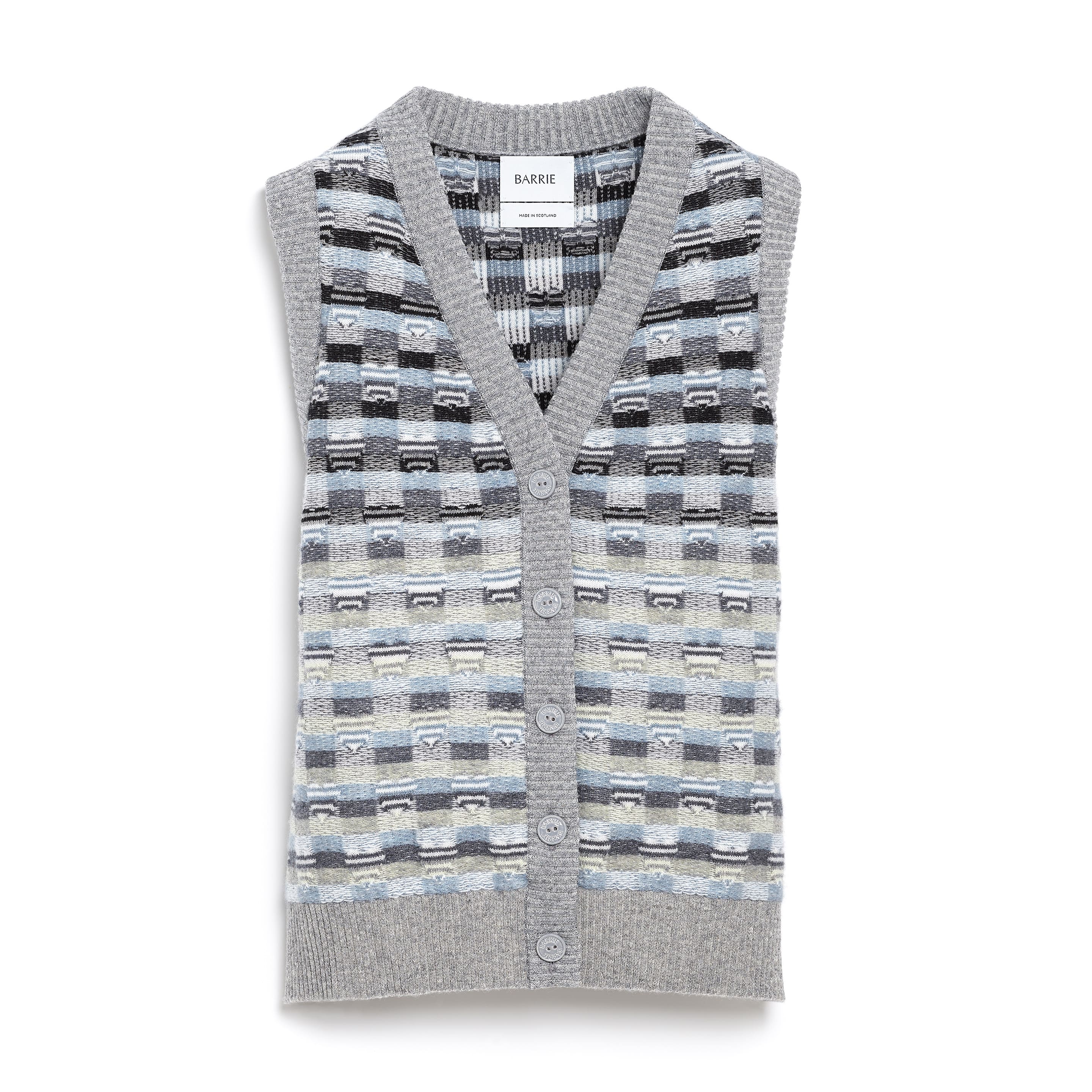 Sleeveless top in cashmere and wool with a graphic motif