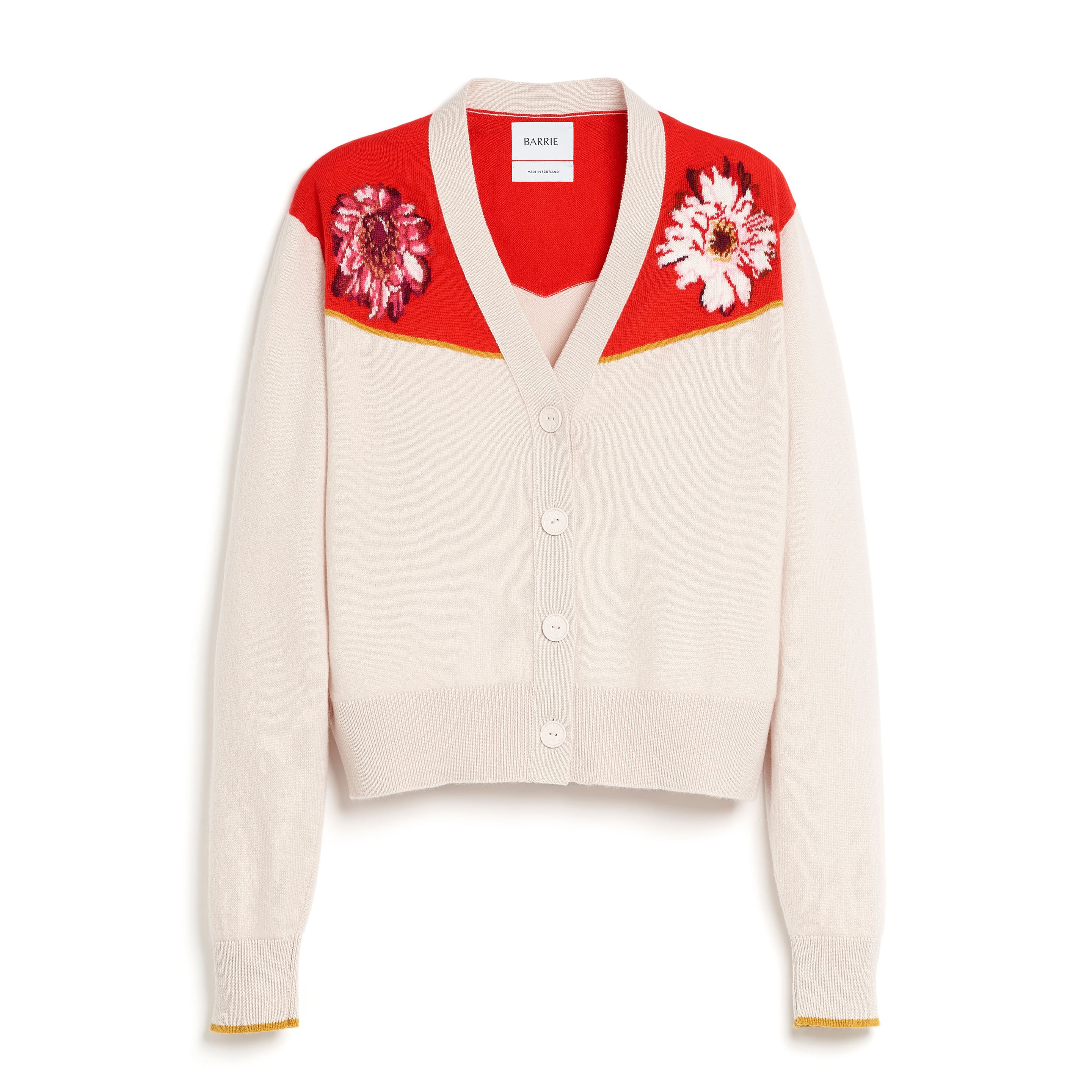 V-neck cardigan in cashmere and cotton with a floral motif