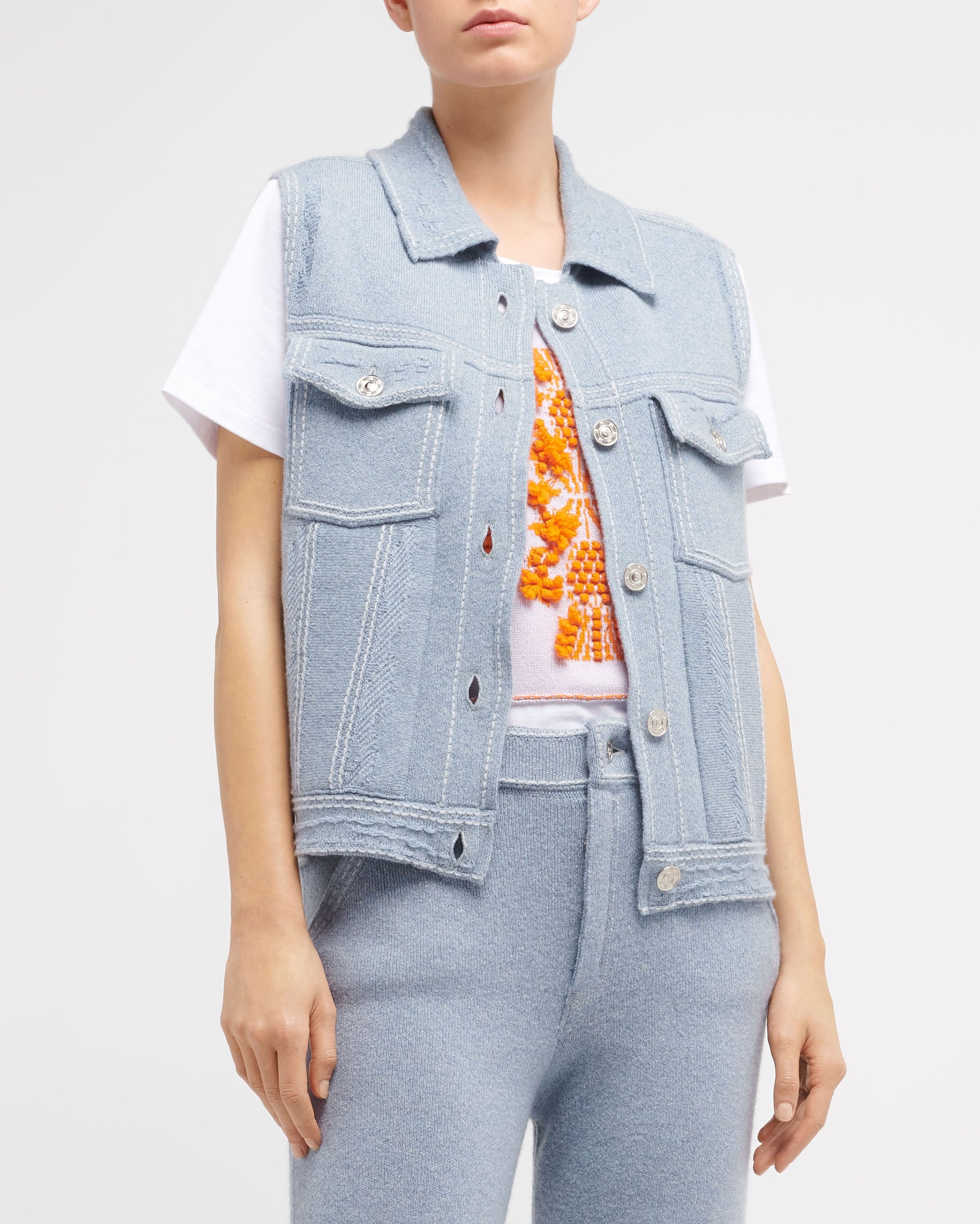 Veste Denim oversize sans manches en cachemire et coton | Barrie - Barrie