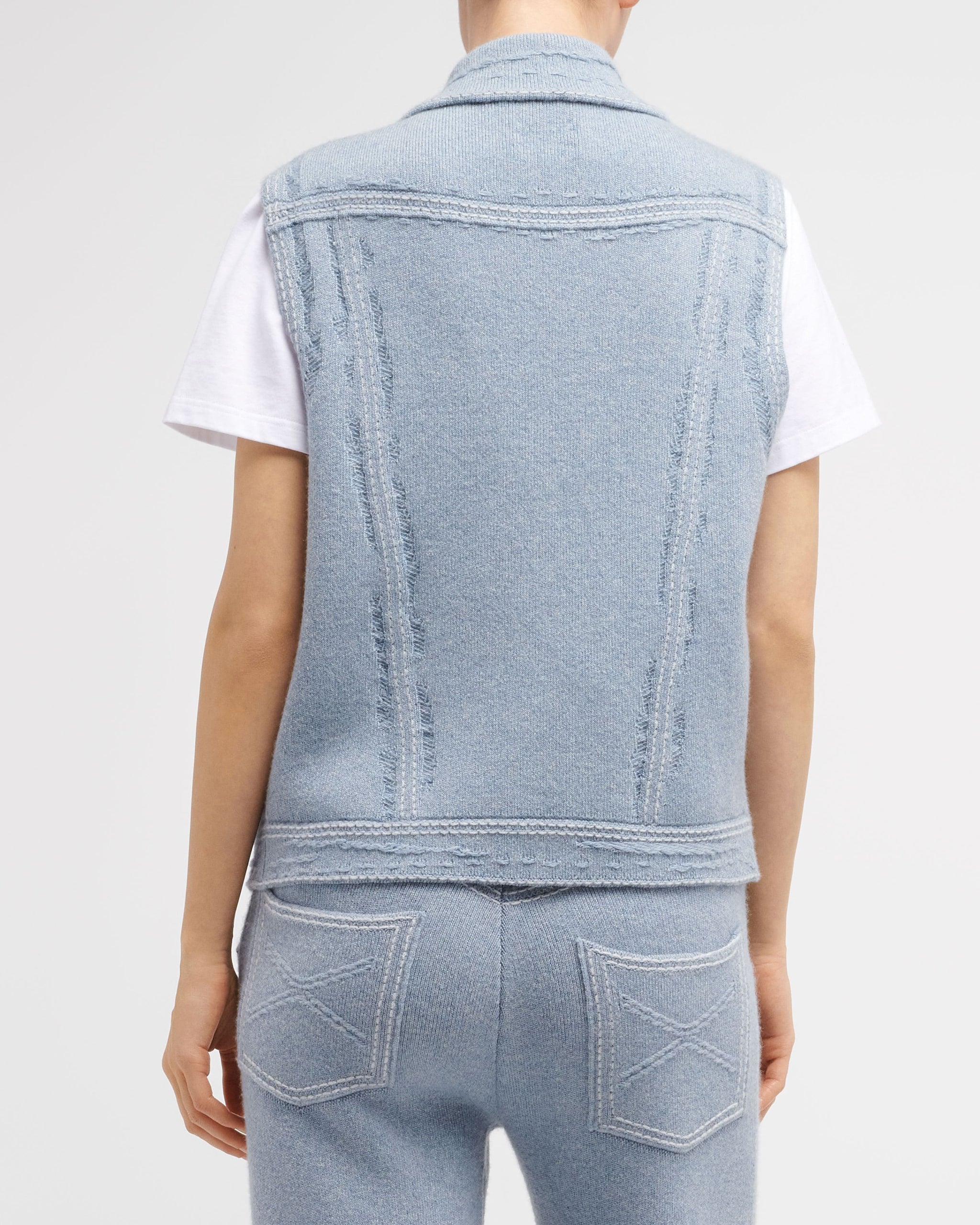 Veste Denim oversize sans manches en cachemire et coton | Barrie - Barrie