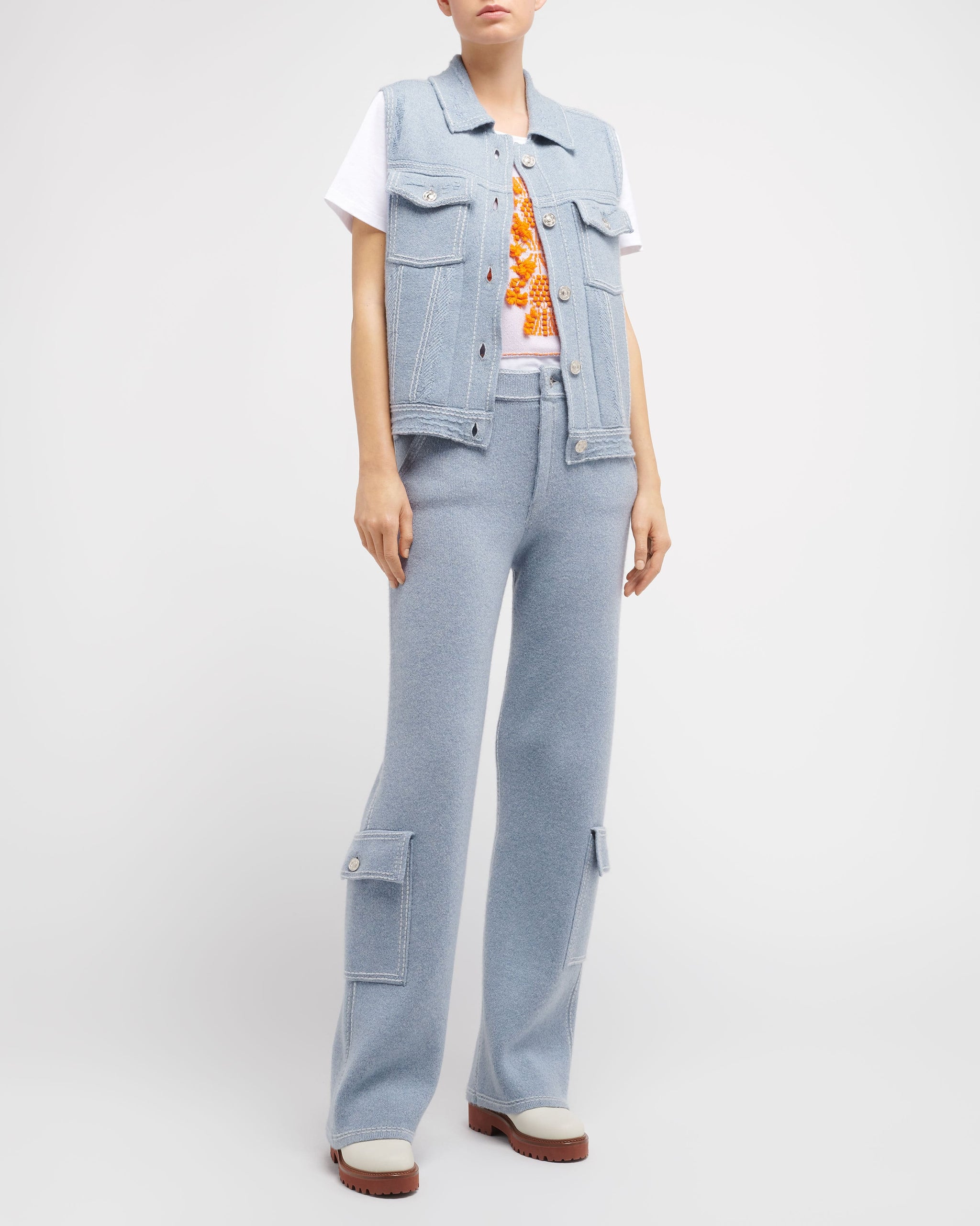 Veste Denim oversize sans manches en cachemire et coton | Barrie - Barrie