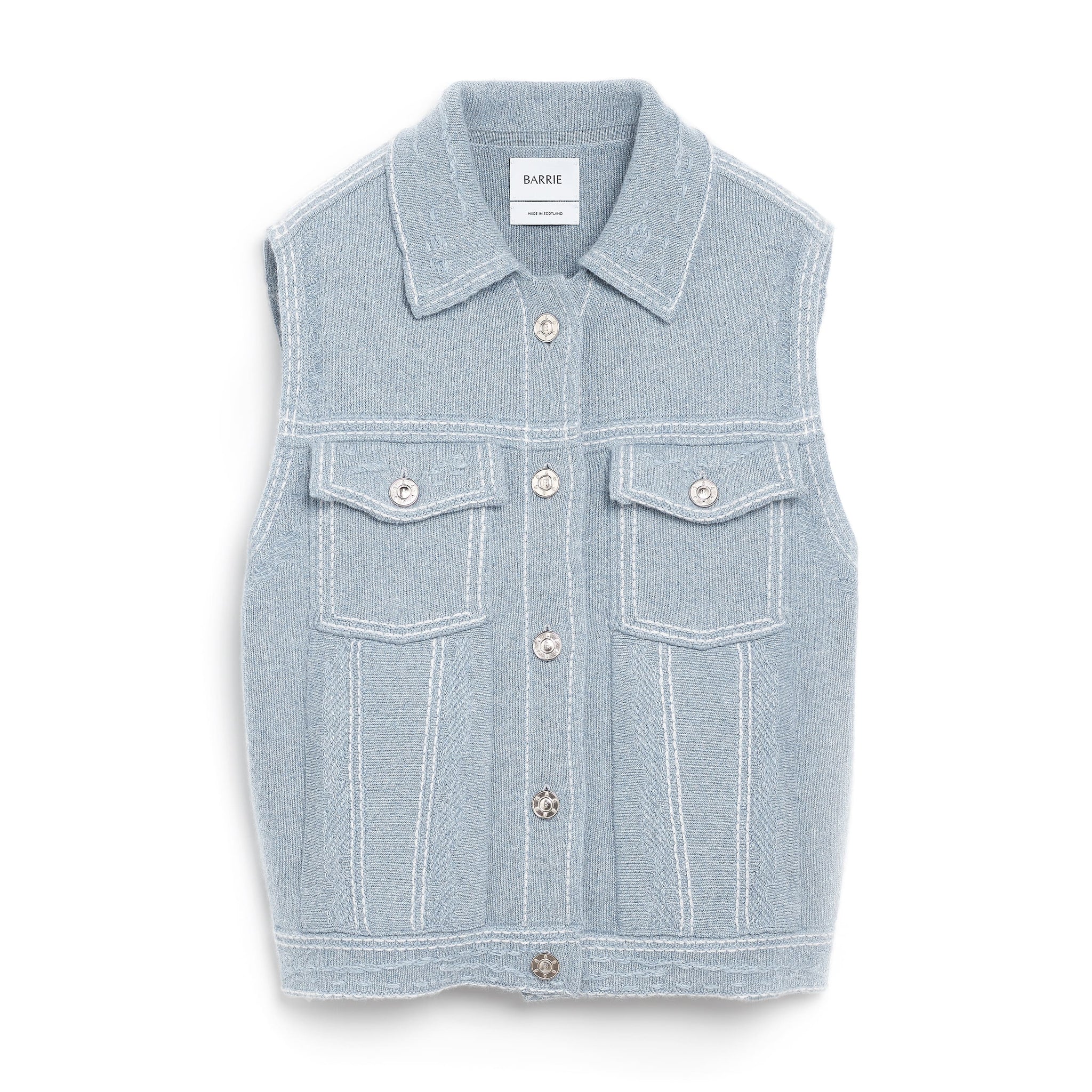 Oversized sleeveless denim jacket in cashmere and cotton | Barrie - Barrie