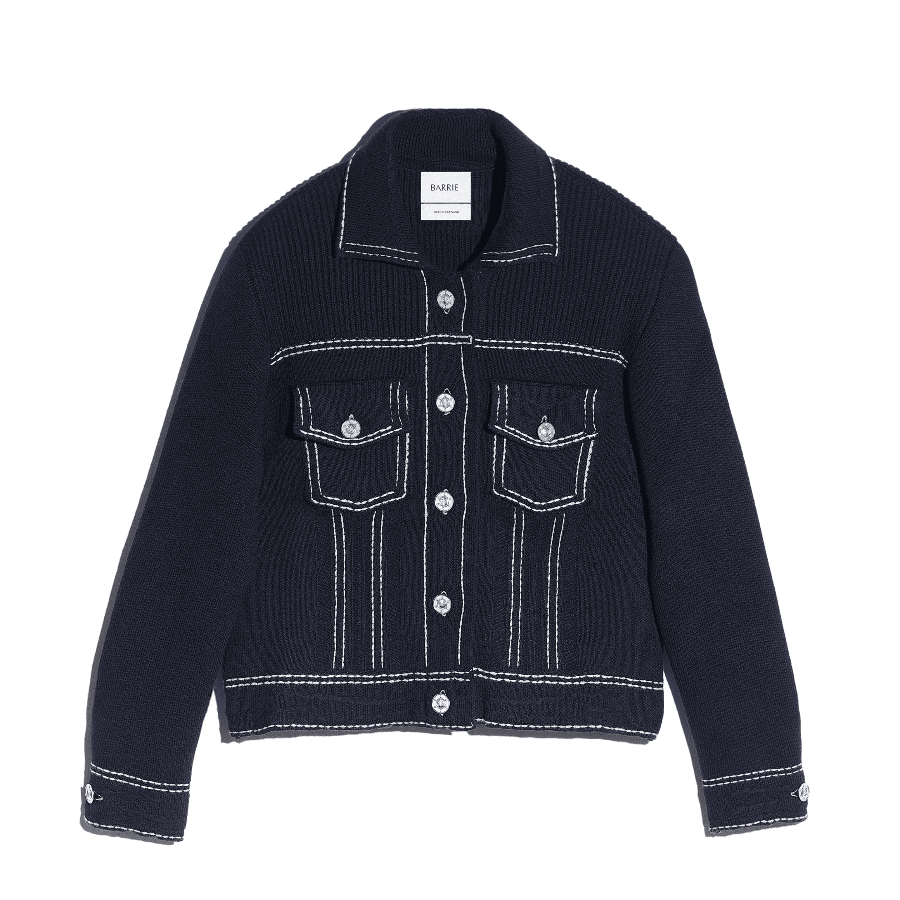 Denim fitted cashmere and cotton jacket