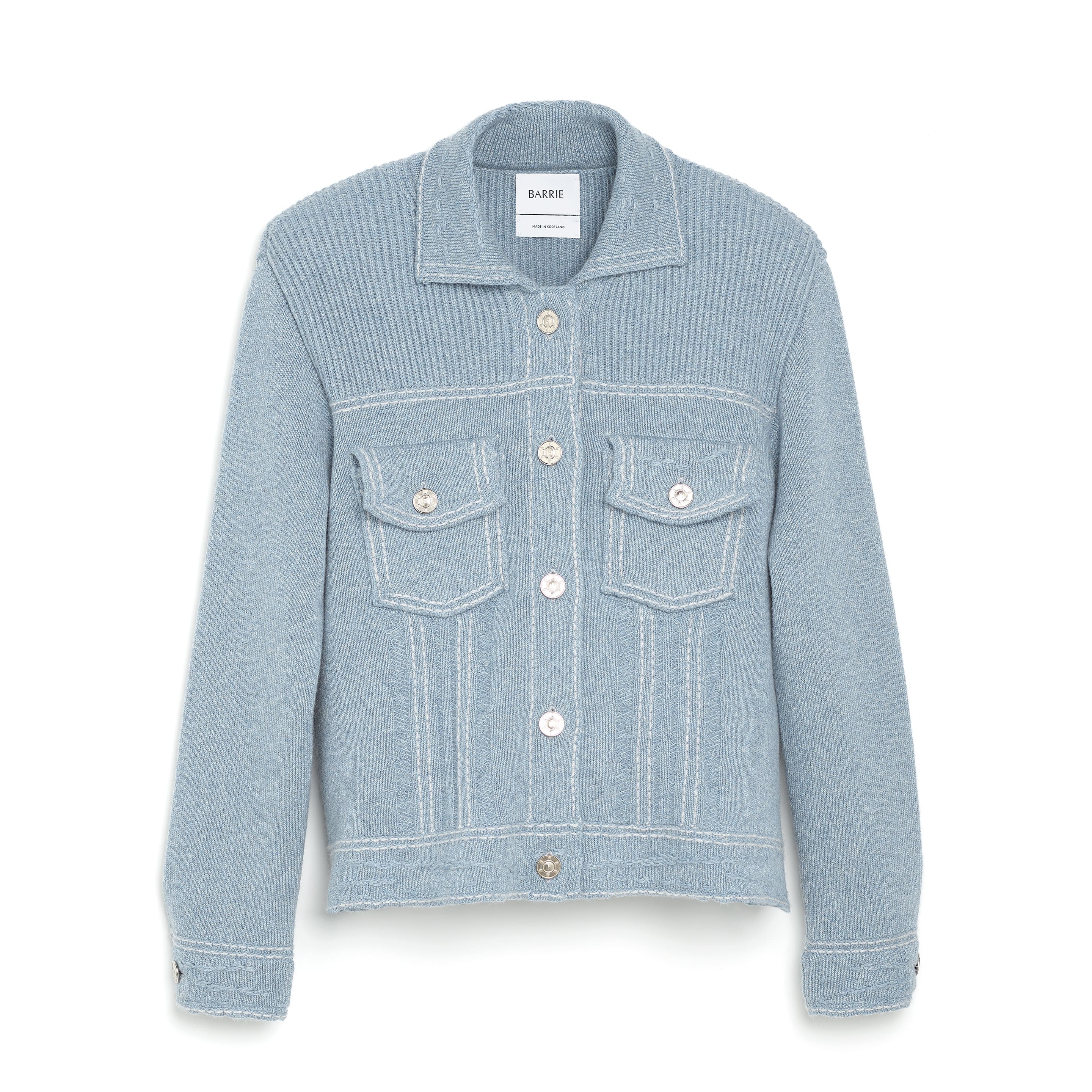 Denim fitted cashmere and cotton jacket