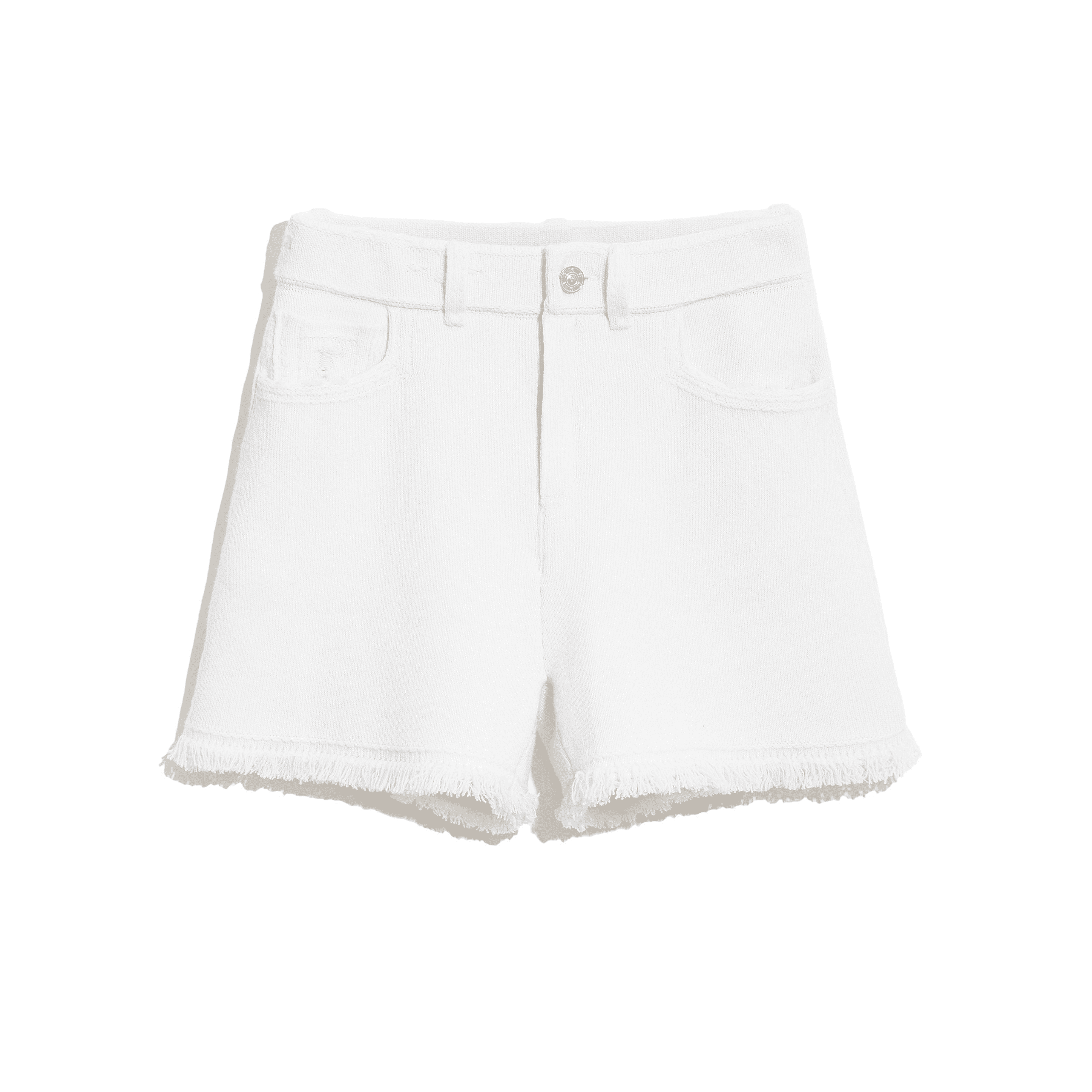 Denim fringed cashmere and cotton shorts