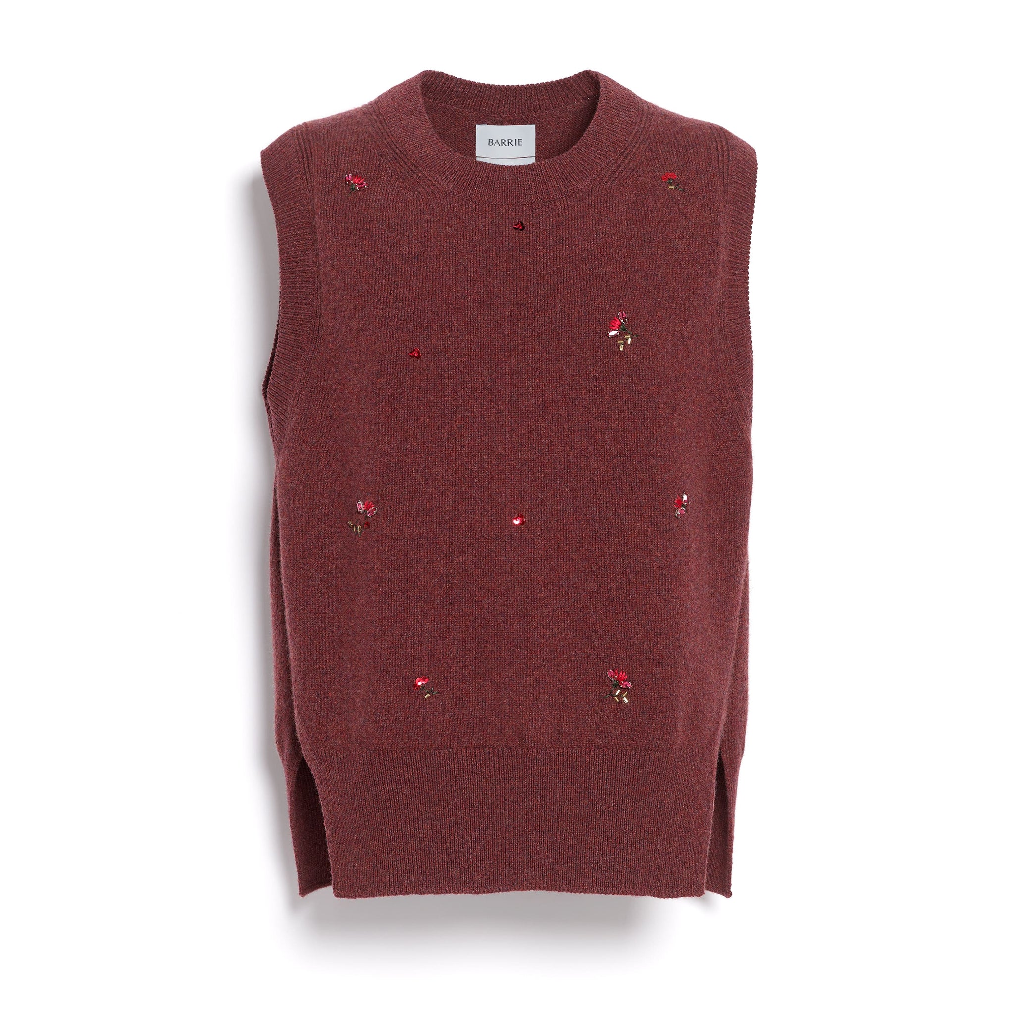 Iconic sleeveless jumper in cashmere with floral embroidery | Barrie - Barrie