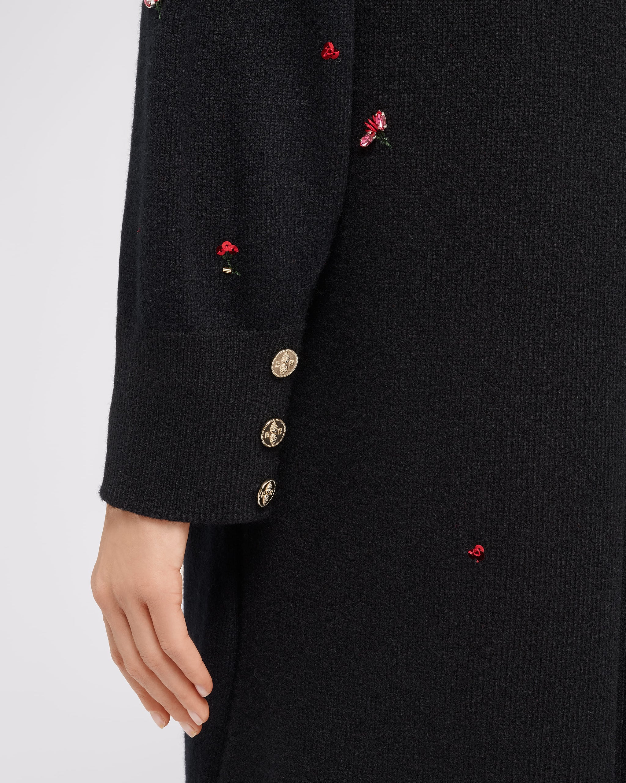 Iconic long dress in cashmere with floral embroidery | Barrie - Barrie