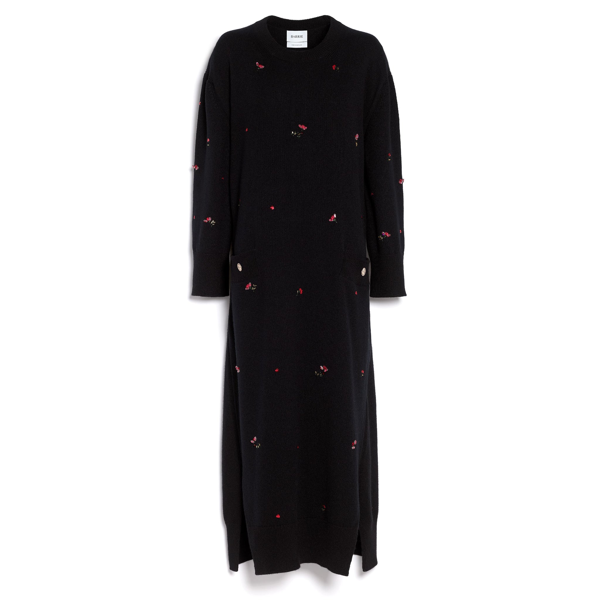 Iconic long dress in cashmere with floral embroidery | Barrie - Barrie