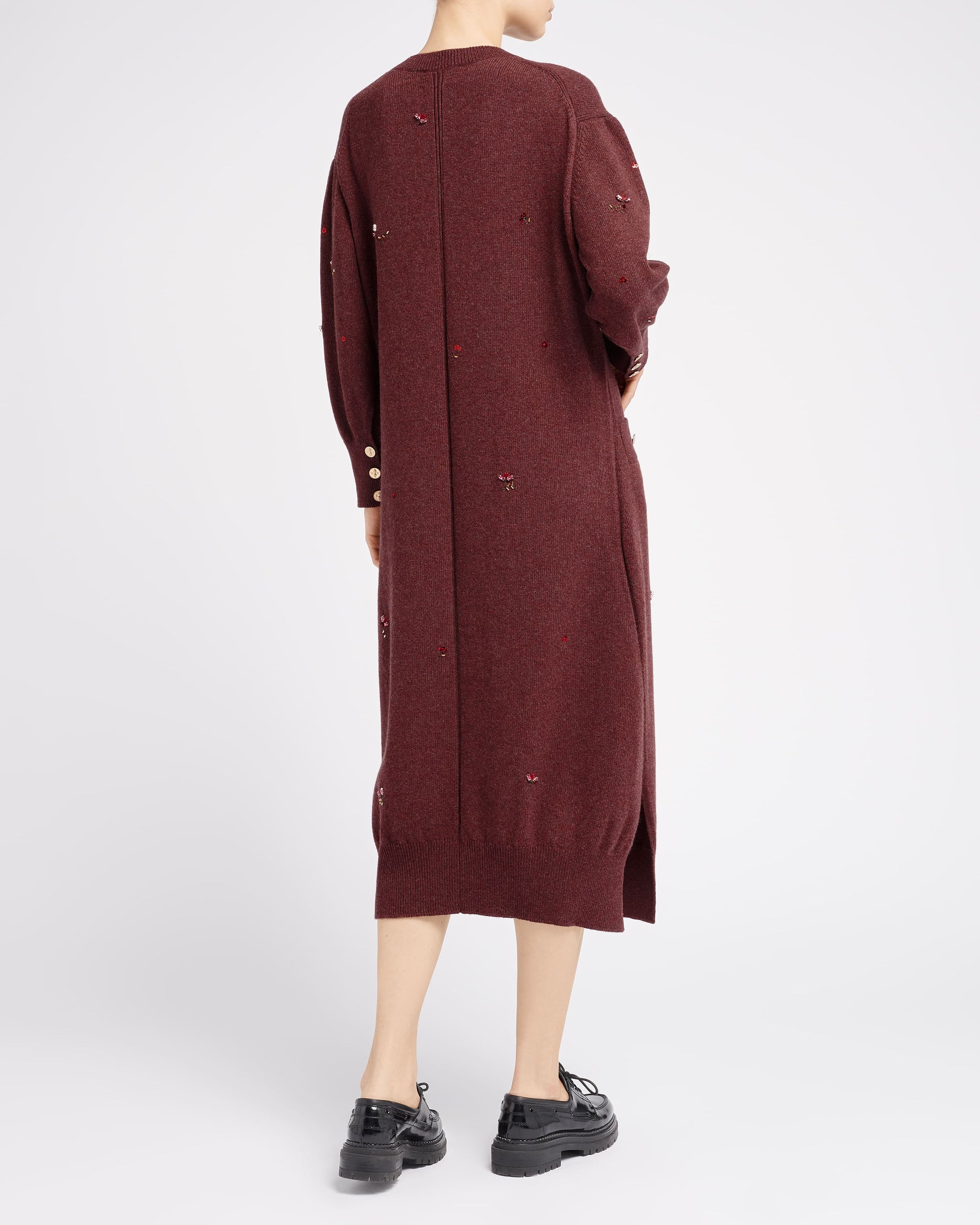 Iconic long dress in cashmere with floral embroidery | Barrie - Barrie