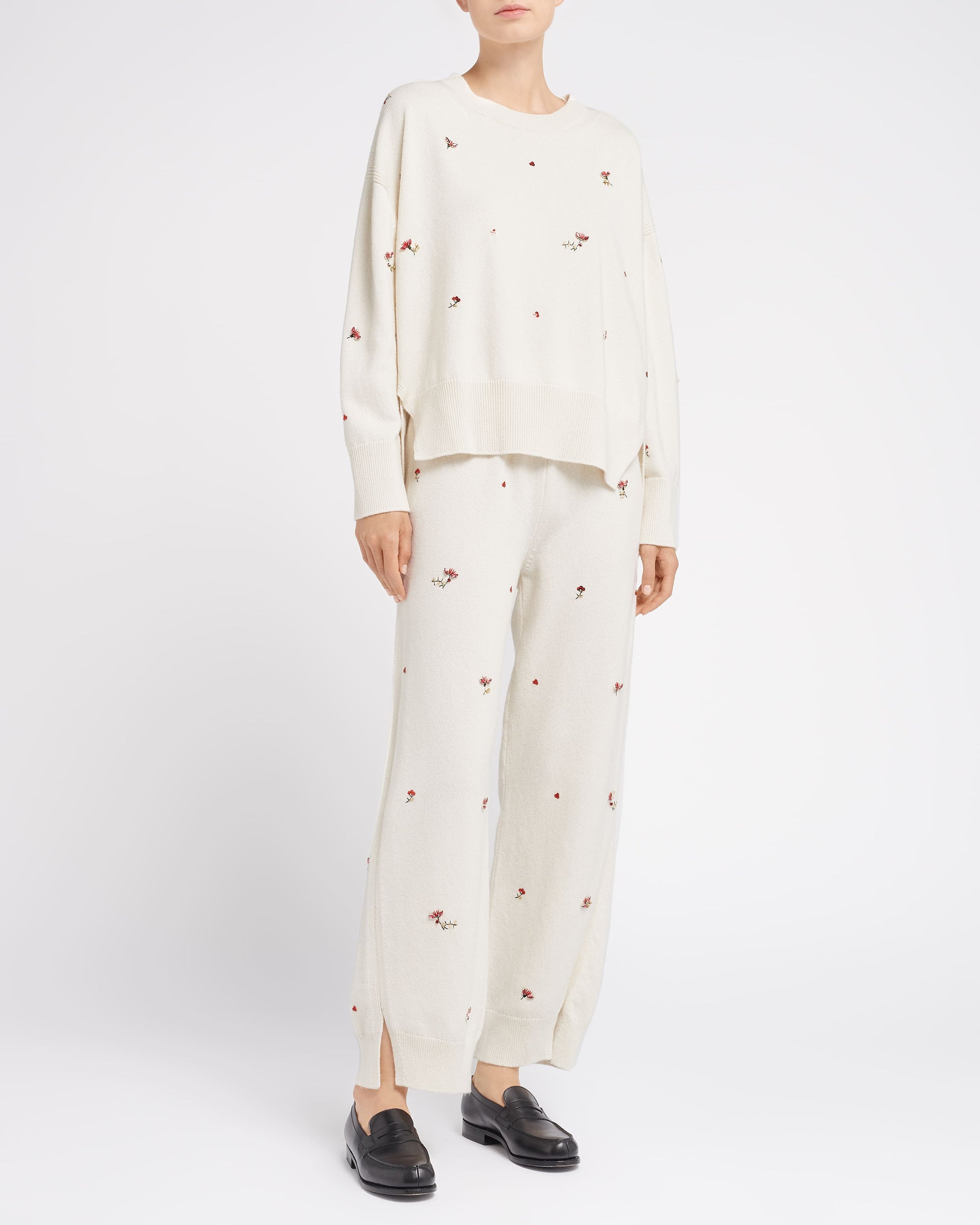 Pantalon iconique en cachemire à broderies fleuries | Barrie - Barrie