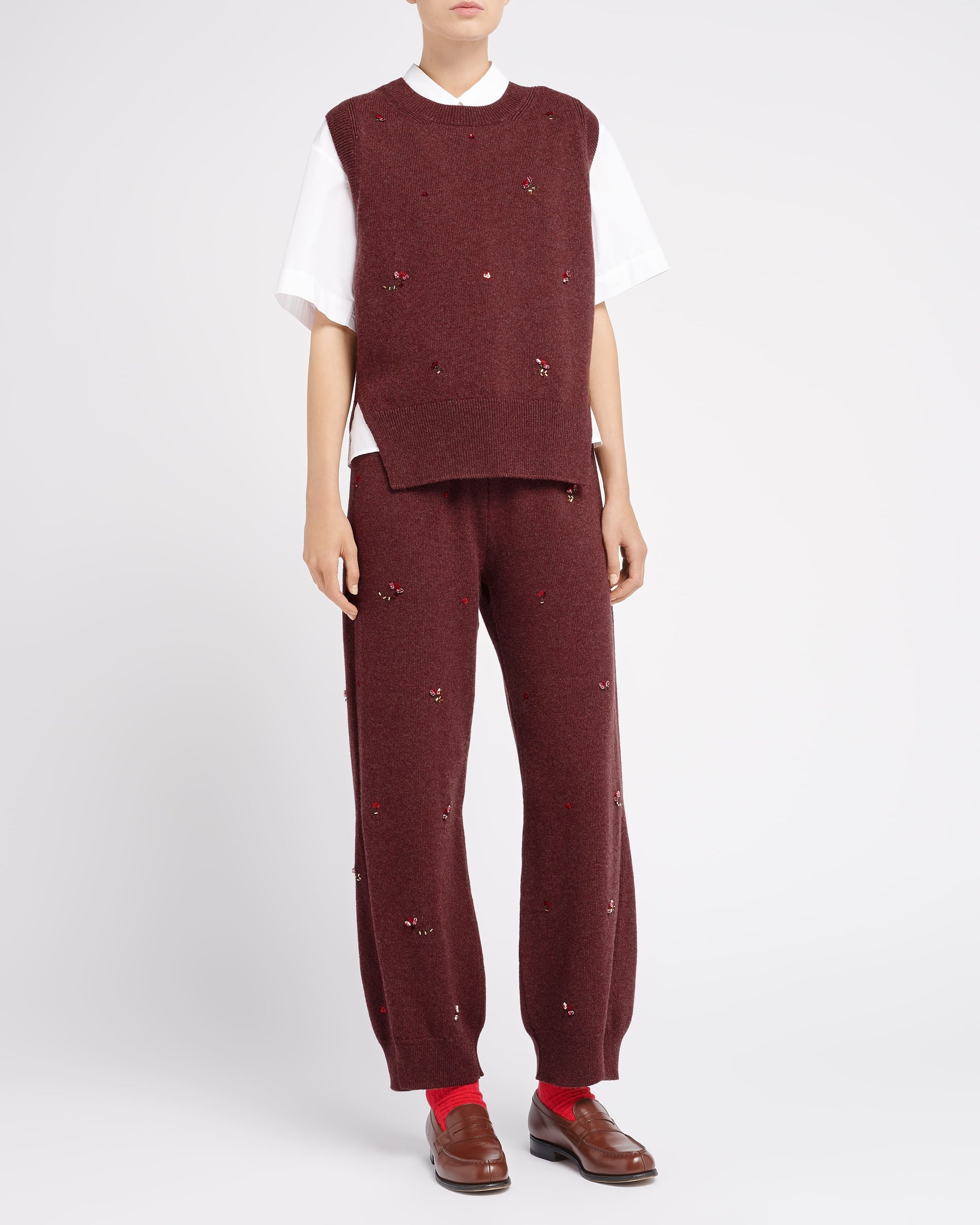 Pantalon iconique en cachemire à broderies fleuries | Barrie - Barrie