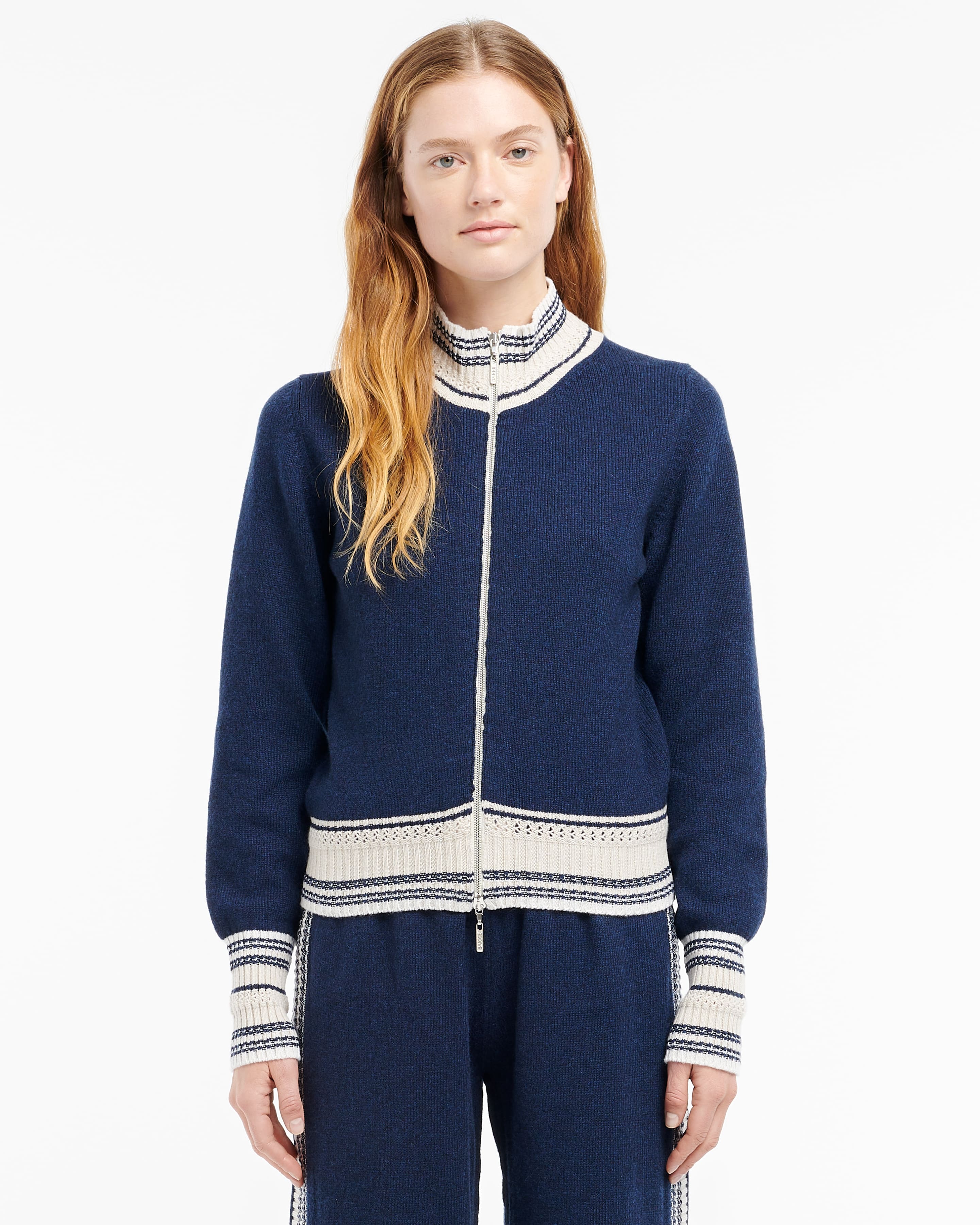 Mottled cashmere zip-up cardigan – Barrie