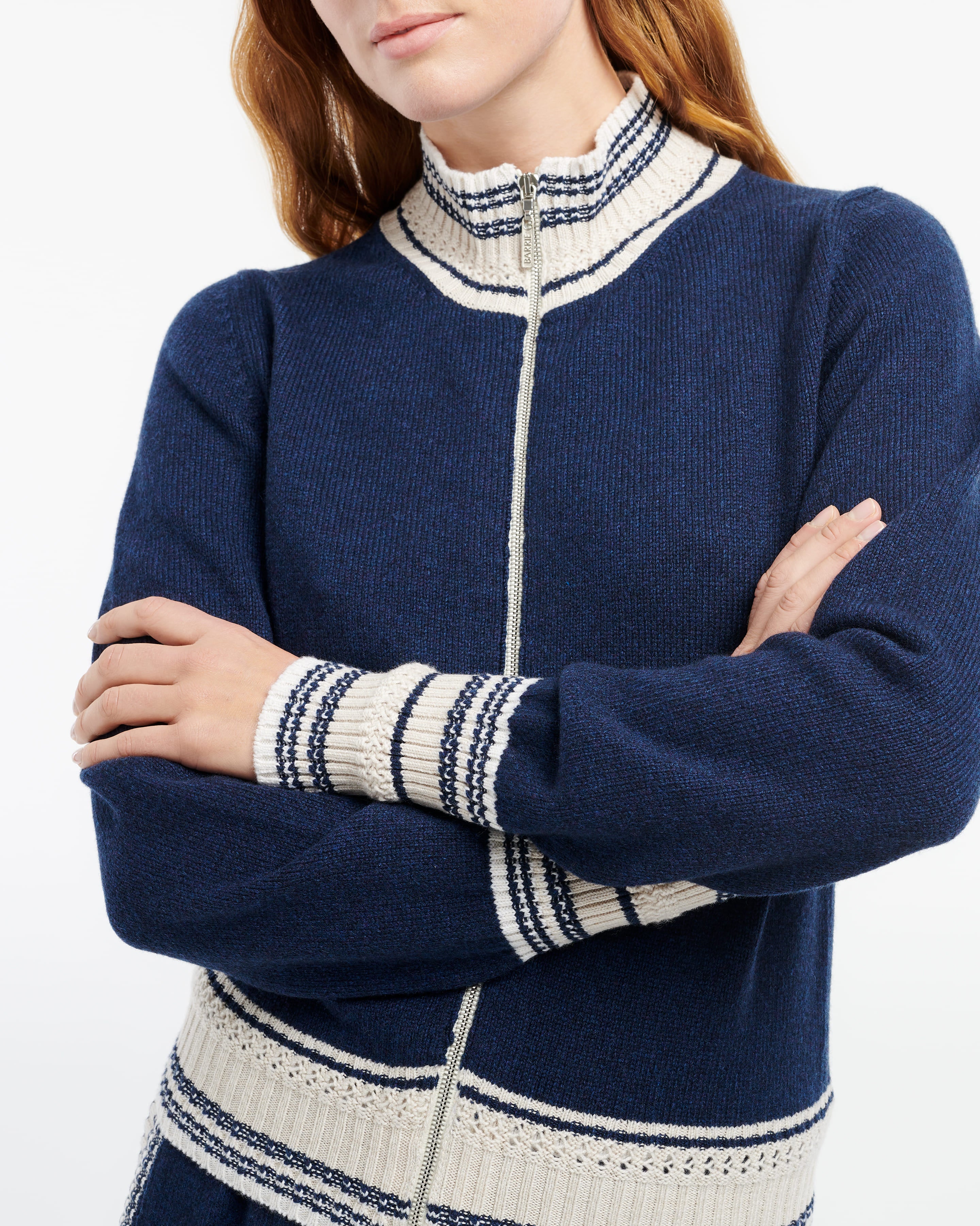 Mottled cashmere zip-up cardigan – Barrie