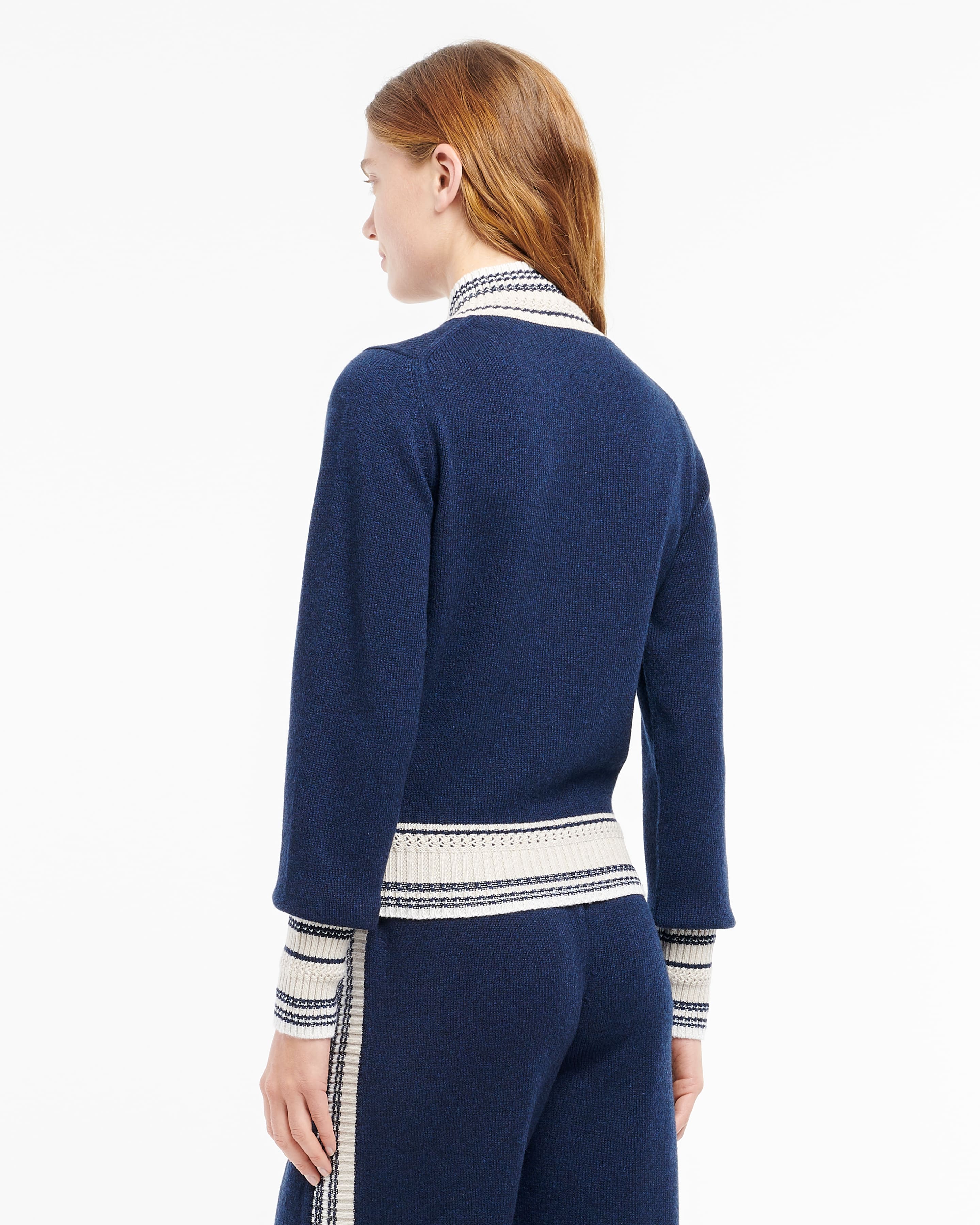 BARRIE ボーダー　カーディガン Mottled cashmere zip-up cardigan – Barrie