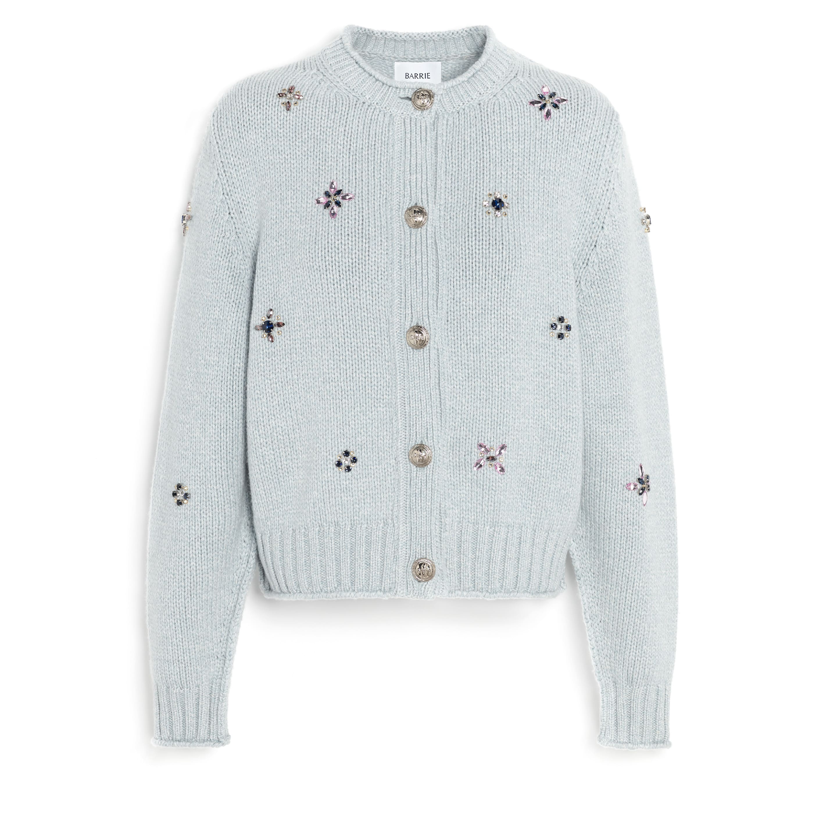 Chunky cashmere cardigan with gold buttons with embroidery