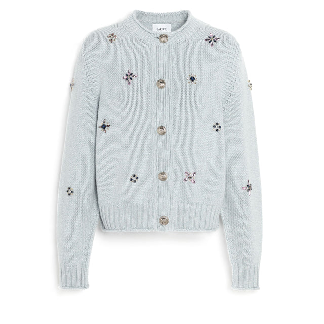 Chunky cashmere cardigan with gold buttons with embroidery | Barrie - Barrie