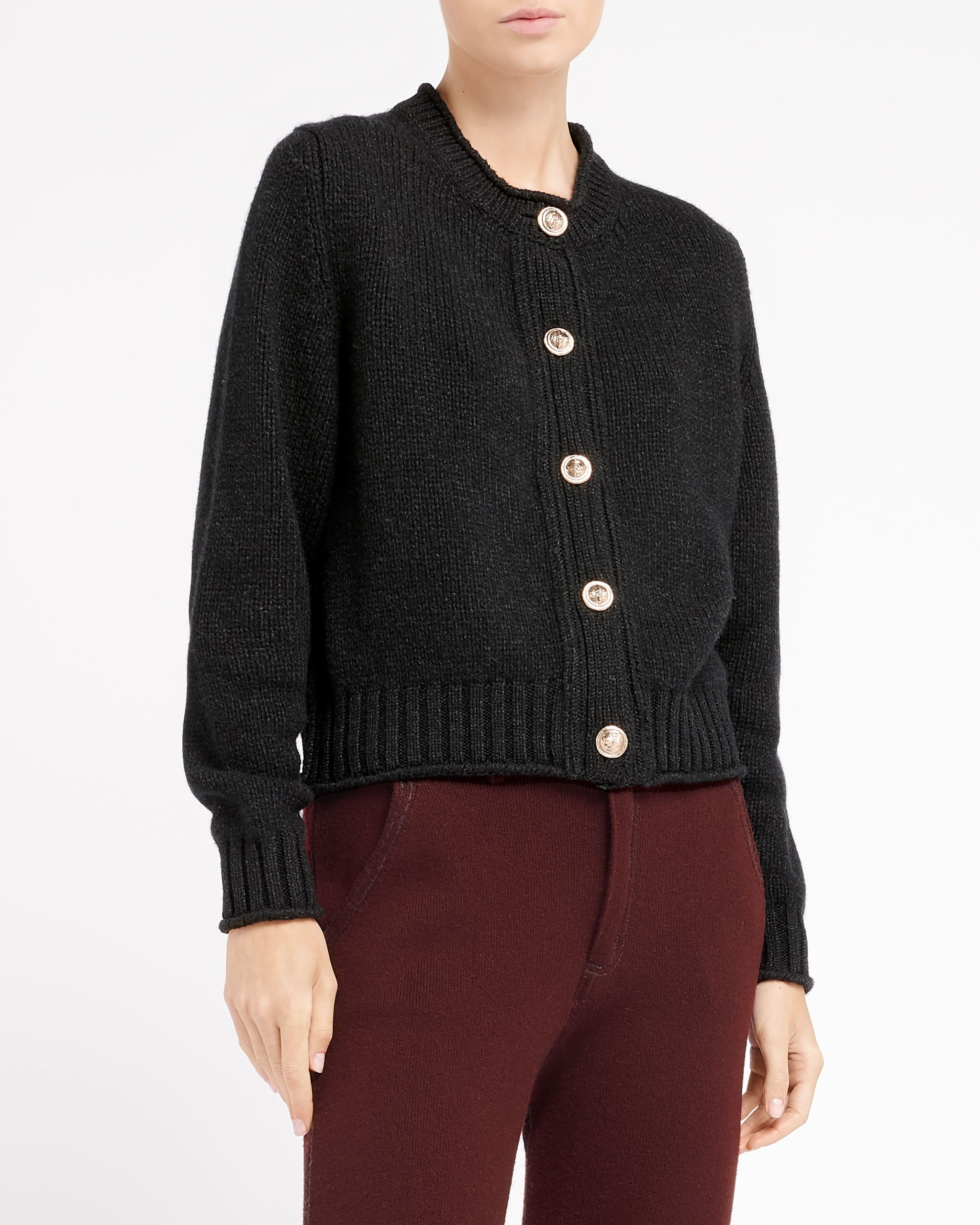 금장 버튼이 있는 두툼한 캐시미어 카디건 | Barrie - Barrie