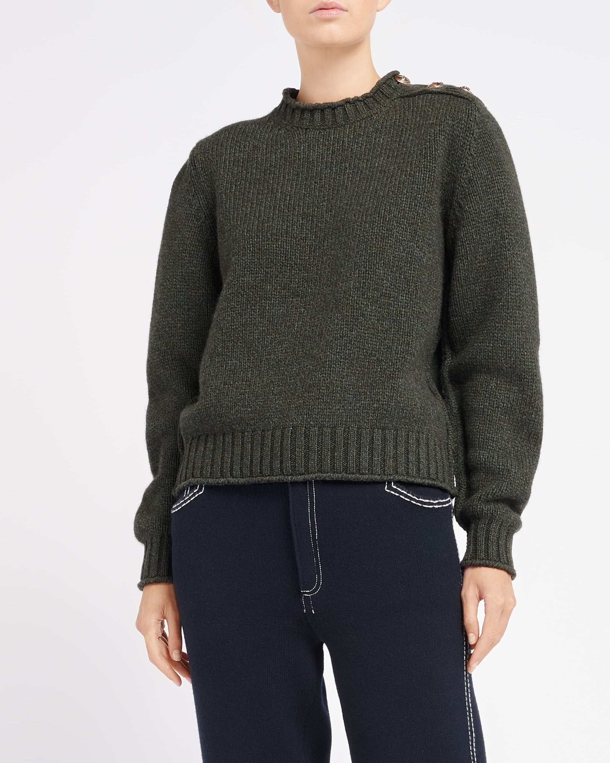 Jumper in chunky cashmere with gold buttons | Barrie - Barrie