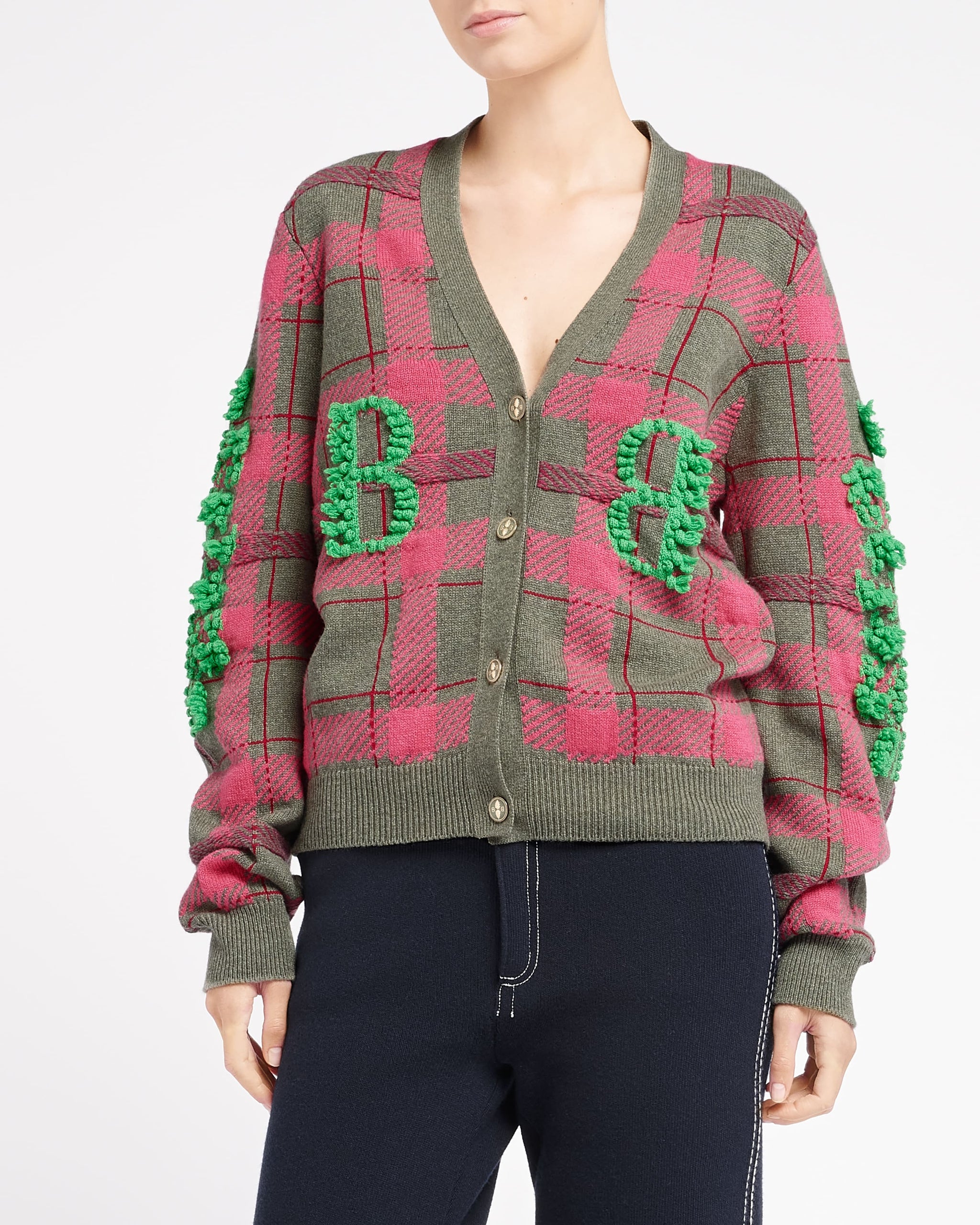 Cardigan en cachemire à motif tartan et logo B | Barrie - Barrie