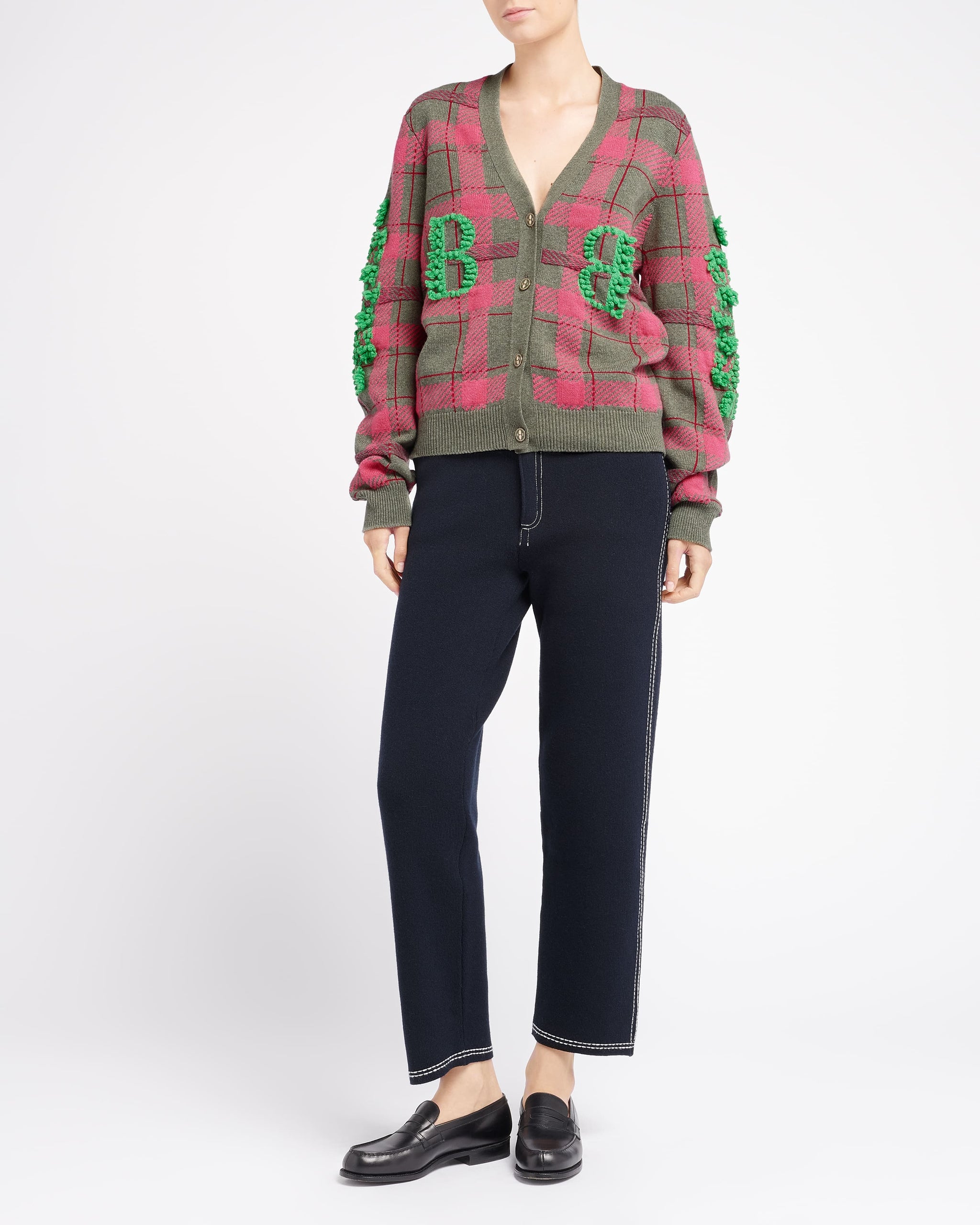 Cardigan en cachemire à motif tartan et logo B | Barrie - Barrie