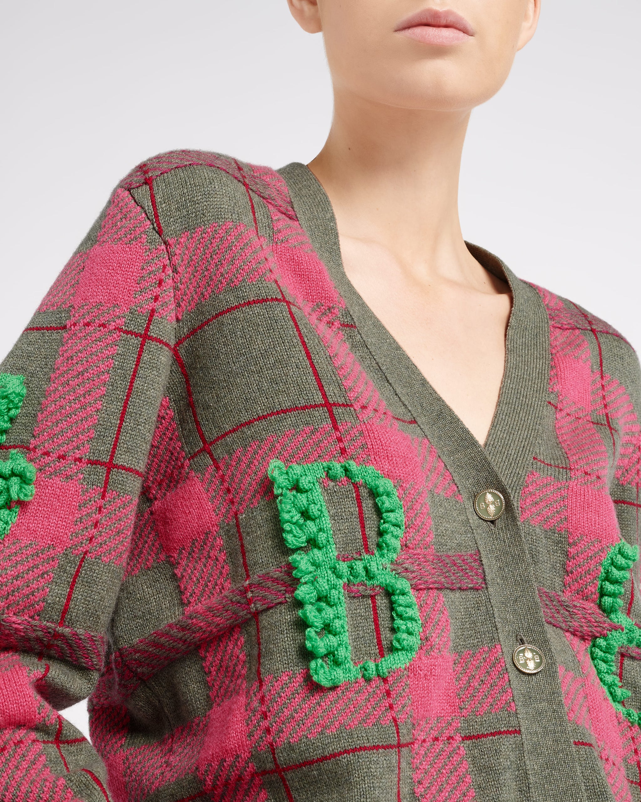 Cardigan en cachemire à motif tartan et logo B | Barrie - Barrie