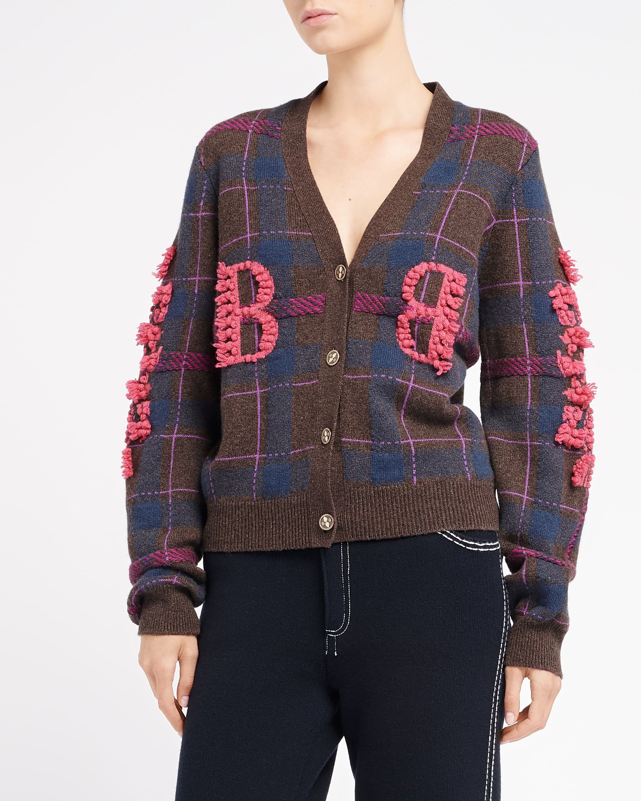Cardigan en cachemire à motif tartan et logo B | Barrie - Barrie