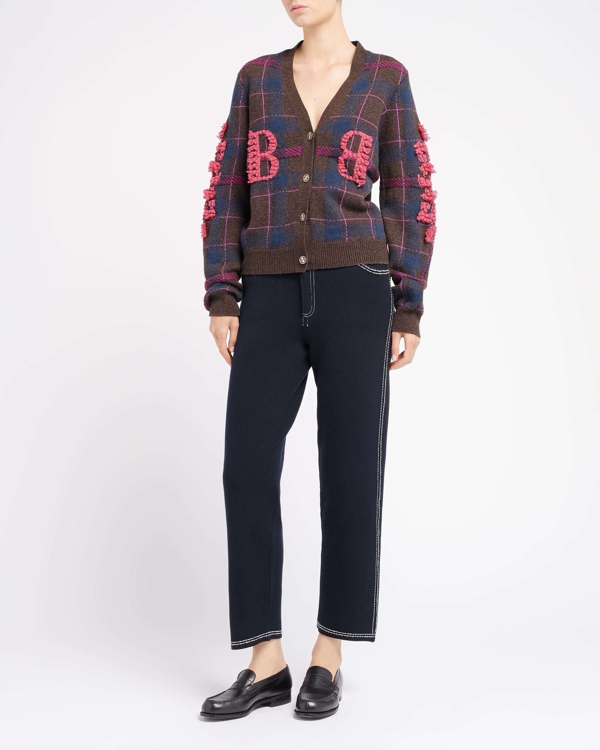 Cardigan en cachemire à motif tartan et logo B | Barrie - Barrie