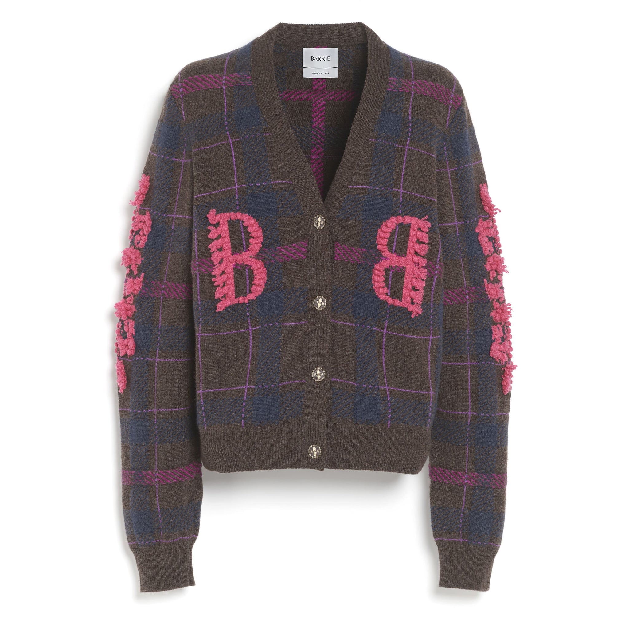 Cardigan en cachemire à motif tartan et logo B | Barrie - Barrie