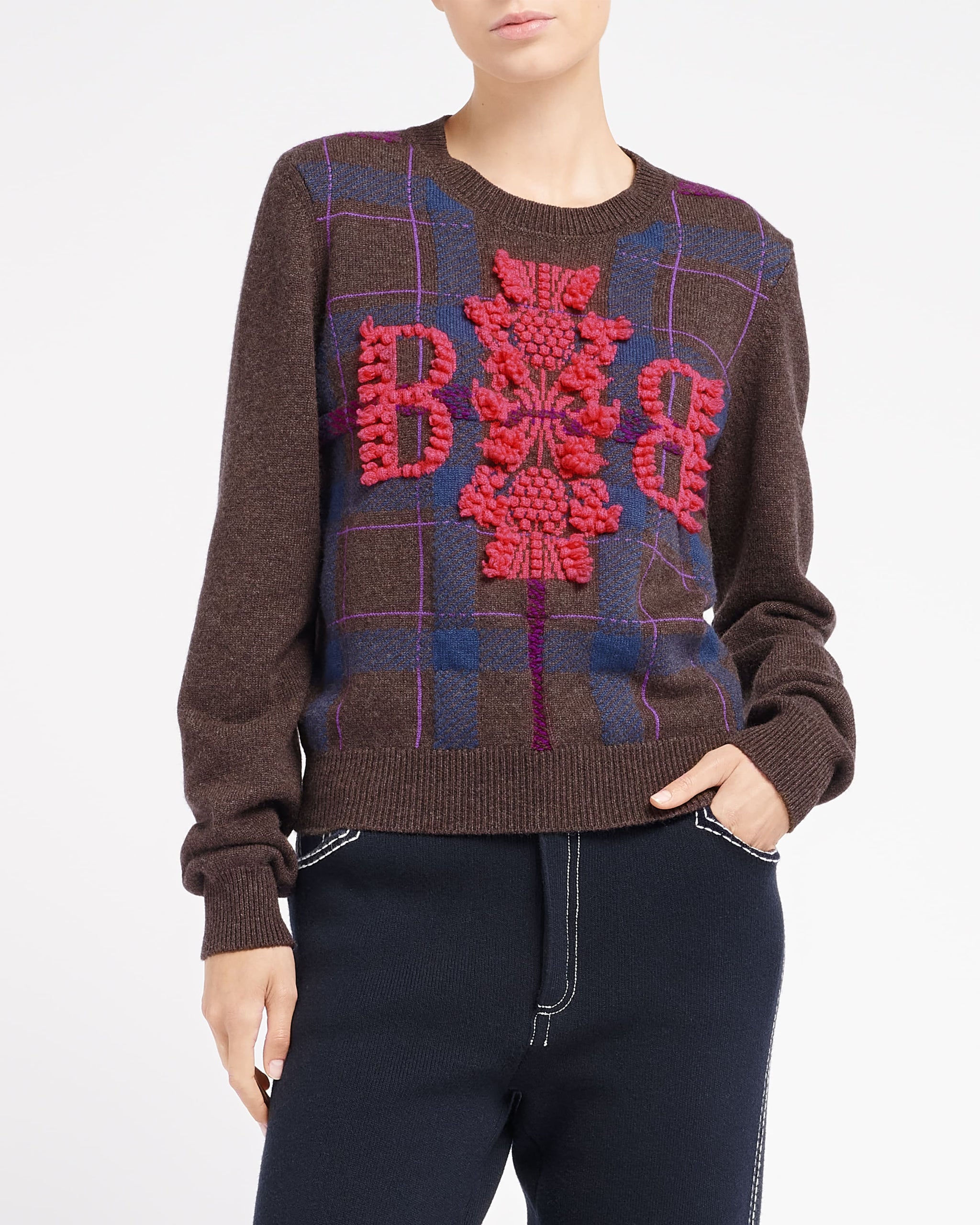 Pull en cachemire à motif tartan et logo 3D | Barrie - Barrie