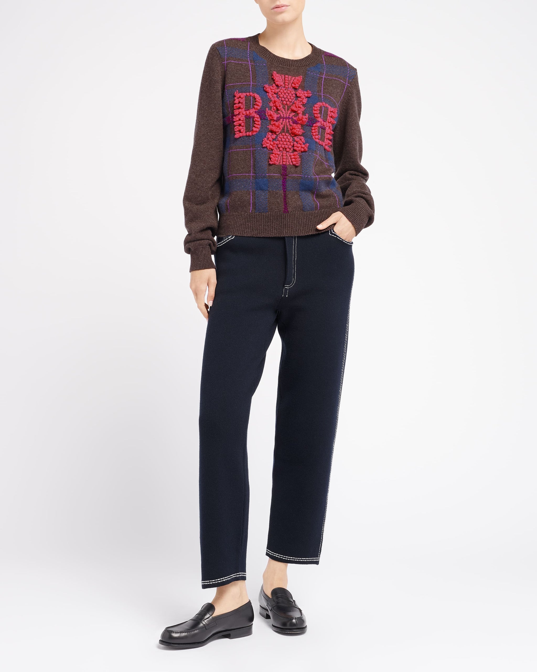 Pull en cachemire à motif tartan et logo 3D | Barrie - Barrie