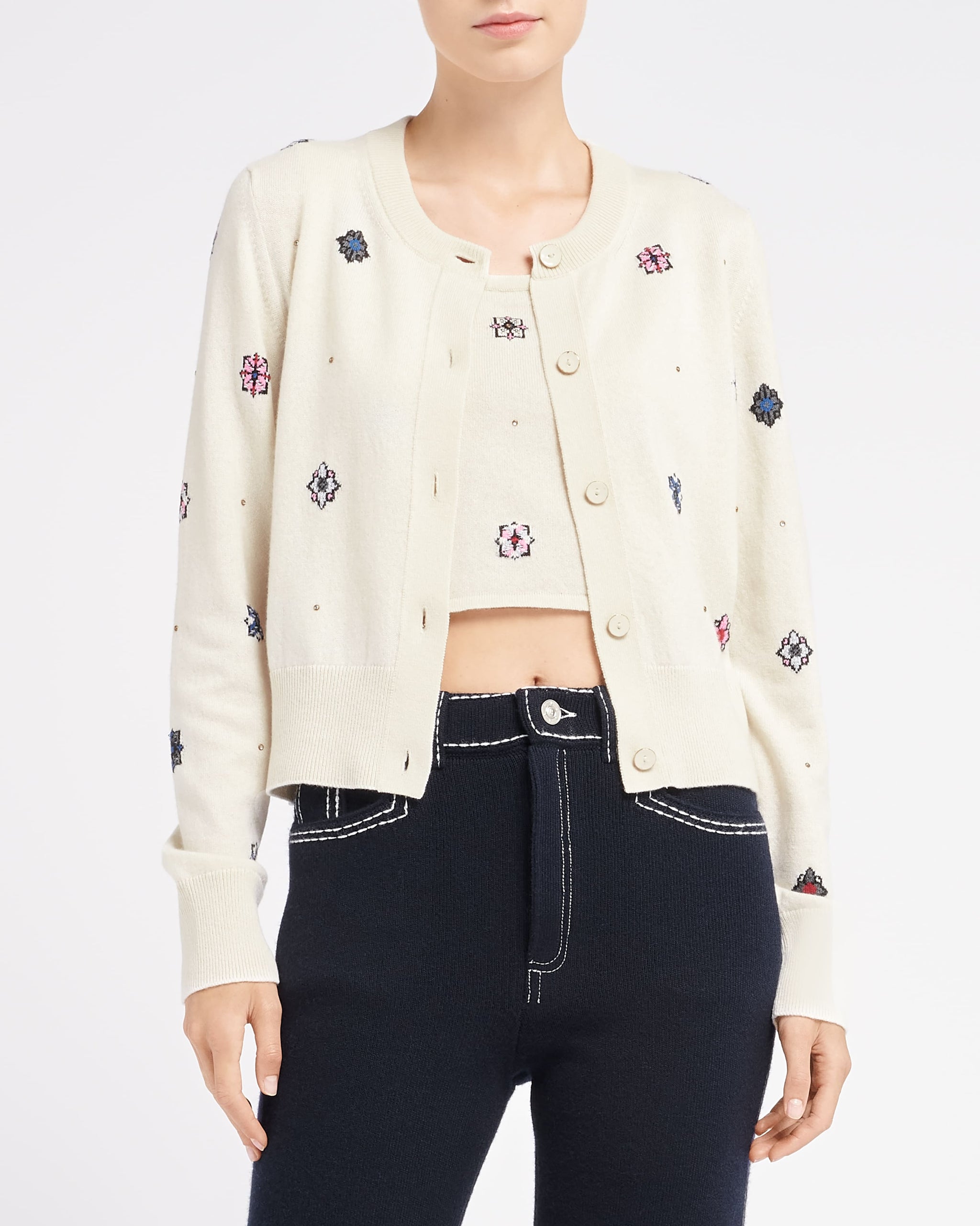 Cardigan en cachemire et coton à motif fleuri | Barrie - Barrie