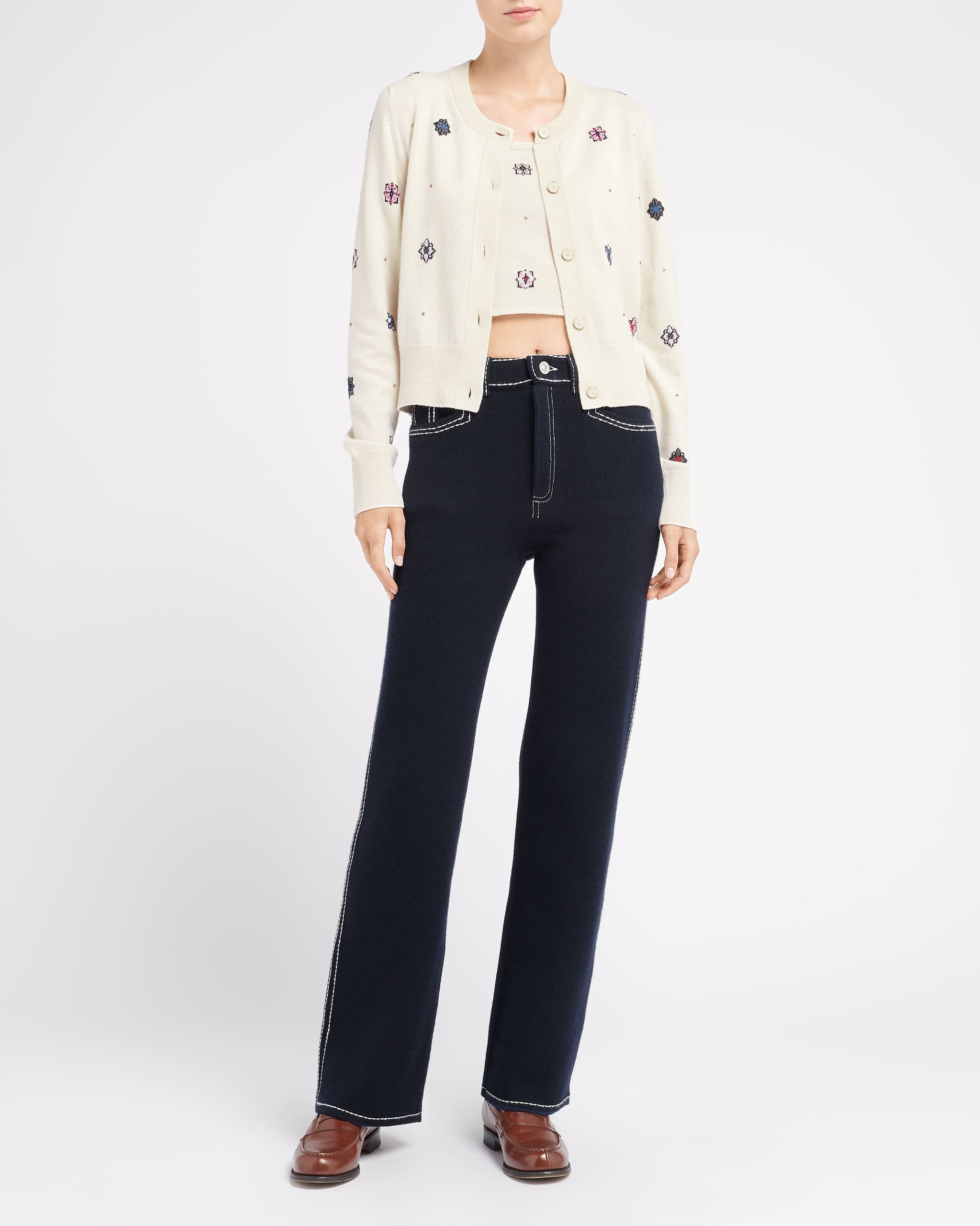 Cardigan en cachemire et coton à motif fleuri | Barrie - Barrie