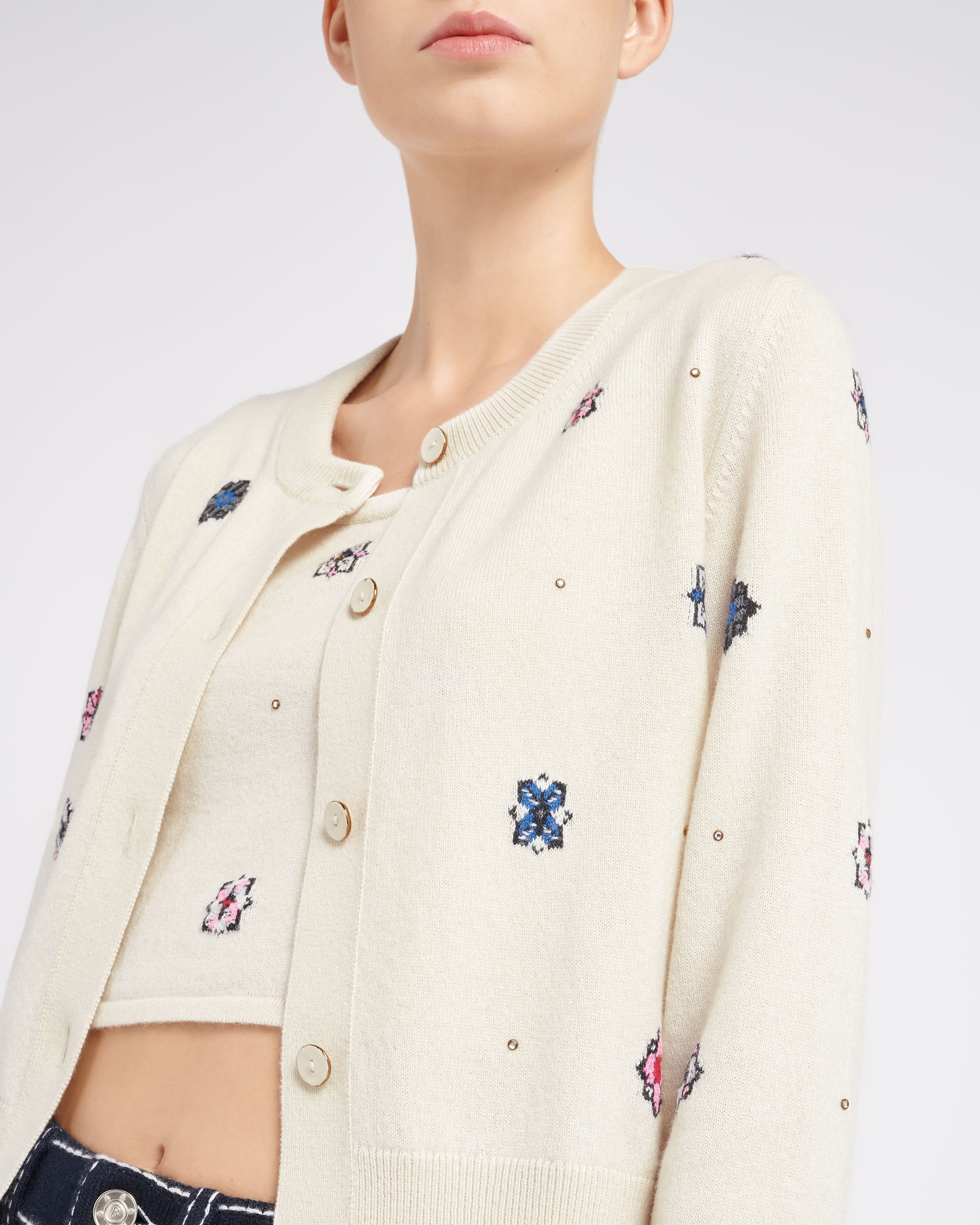 Cardigan en cachemire et coton à motif fleuri | Barrie - Barrie