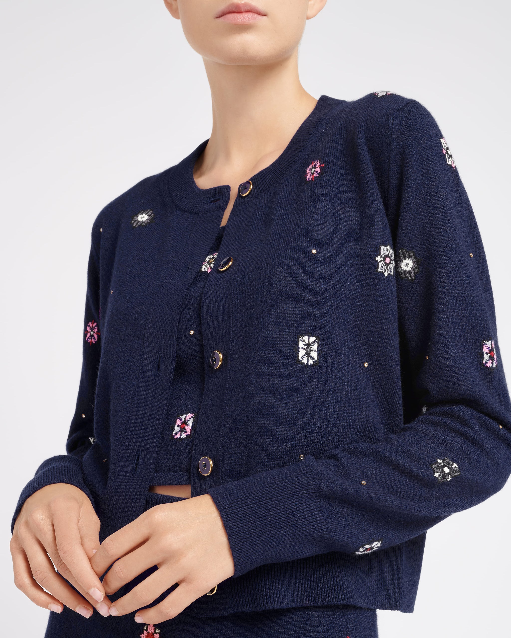 Cardigan en cachemire et coton à motif fleuri | Barrie - Barrie