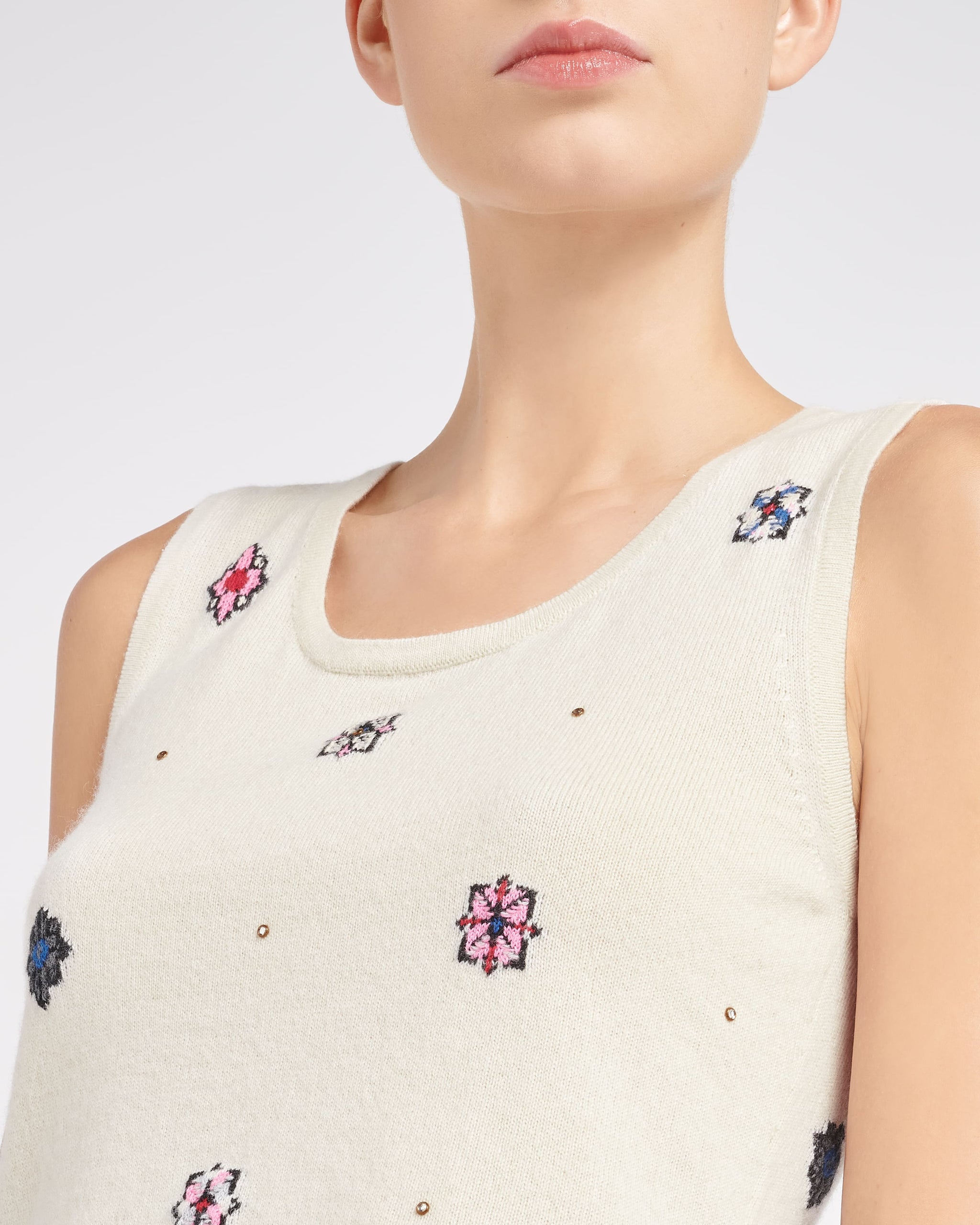 Top court en cachemire et coton à motif fleuri | Barrie - Barrie