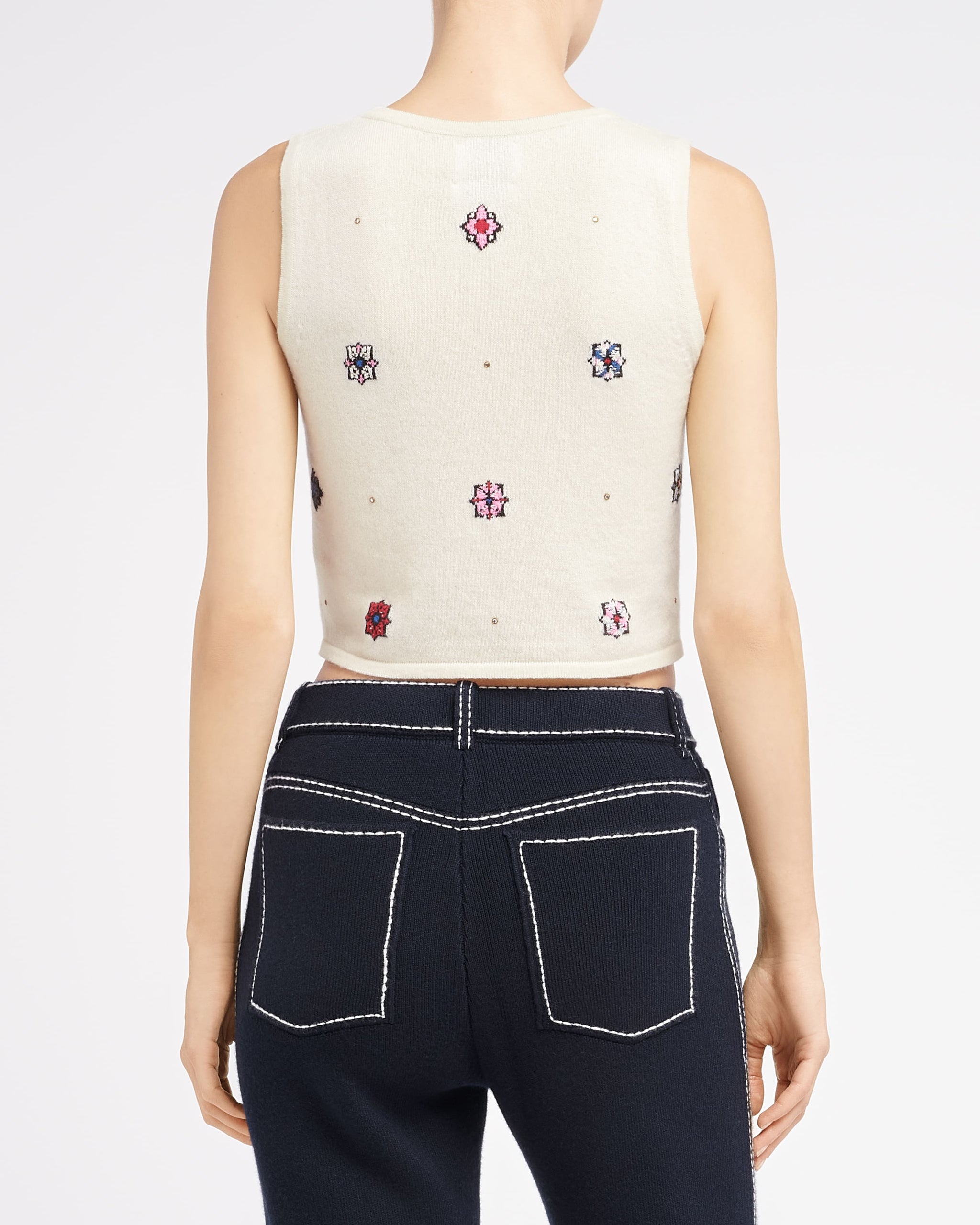 Top court en cachemire et coton à motif fleuri | Barrie - Barrie