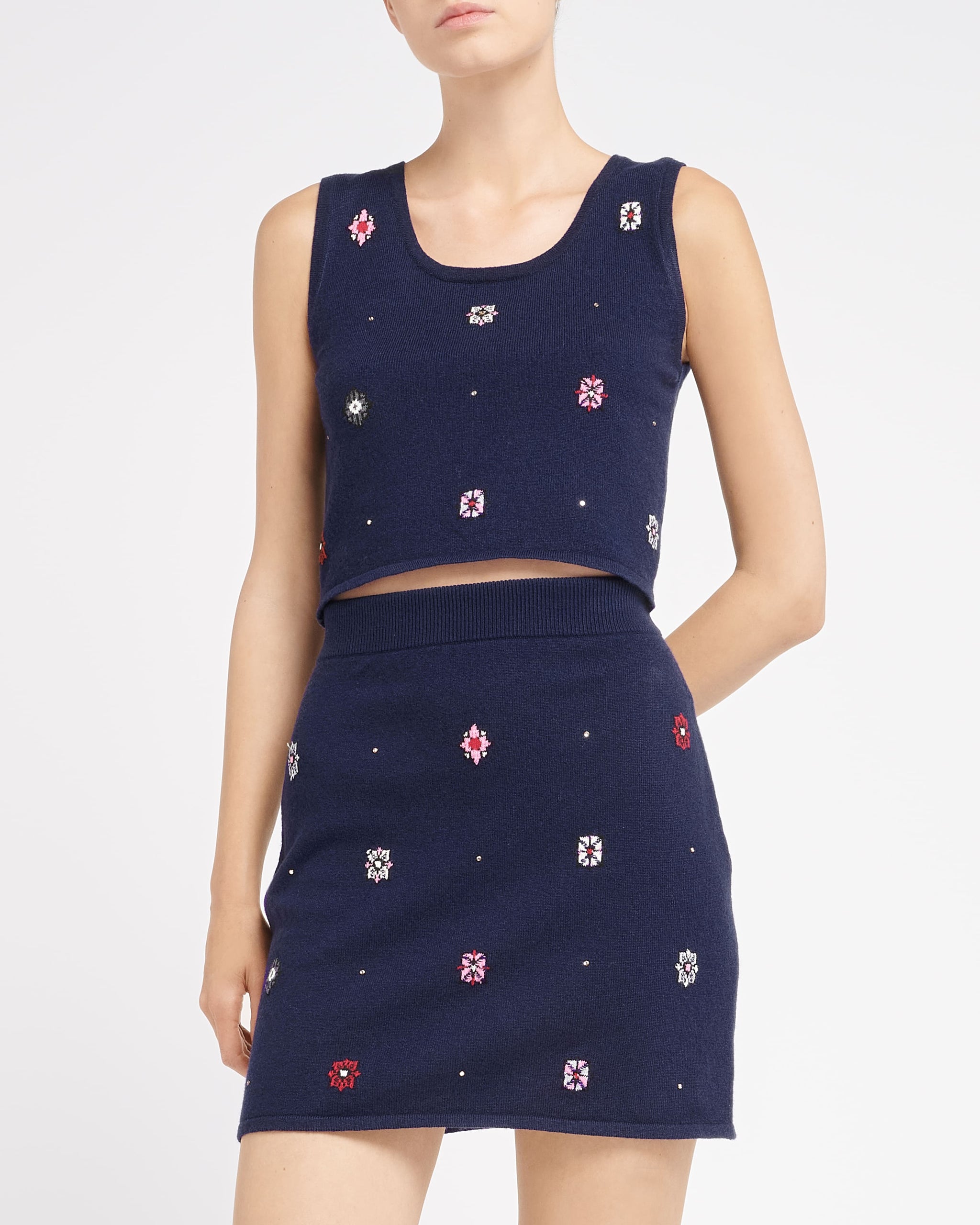 Top court en cachemire et coton à motif fleuri | Barrie - Barrie