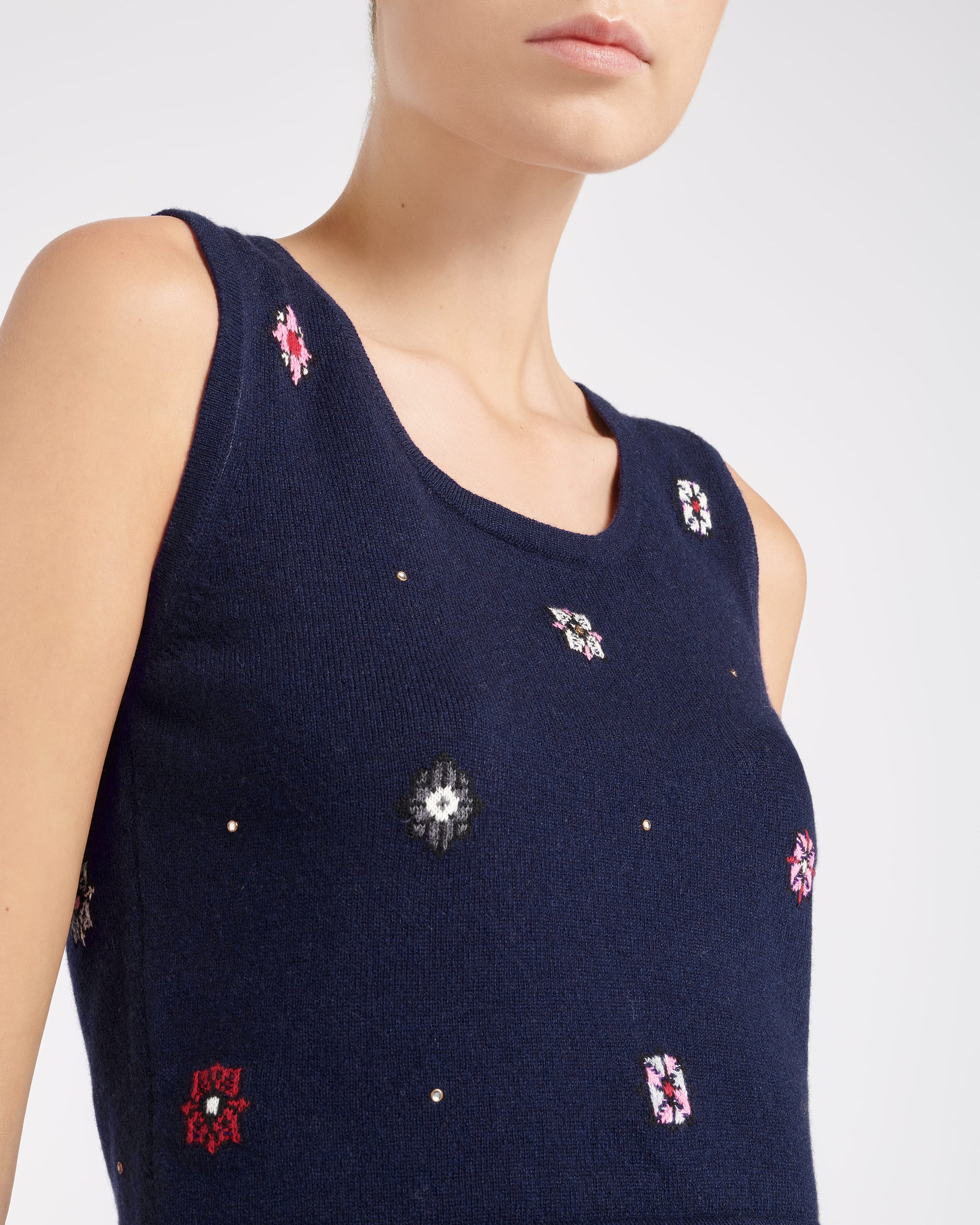 Top court en cachemire et coton à motif fleuri | Barrie - Barrie