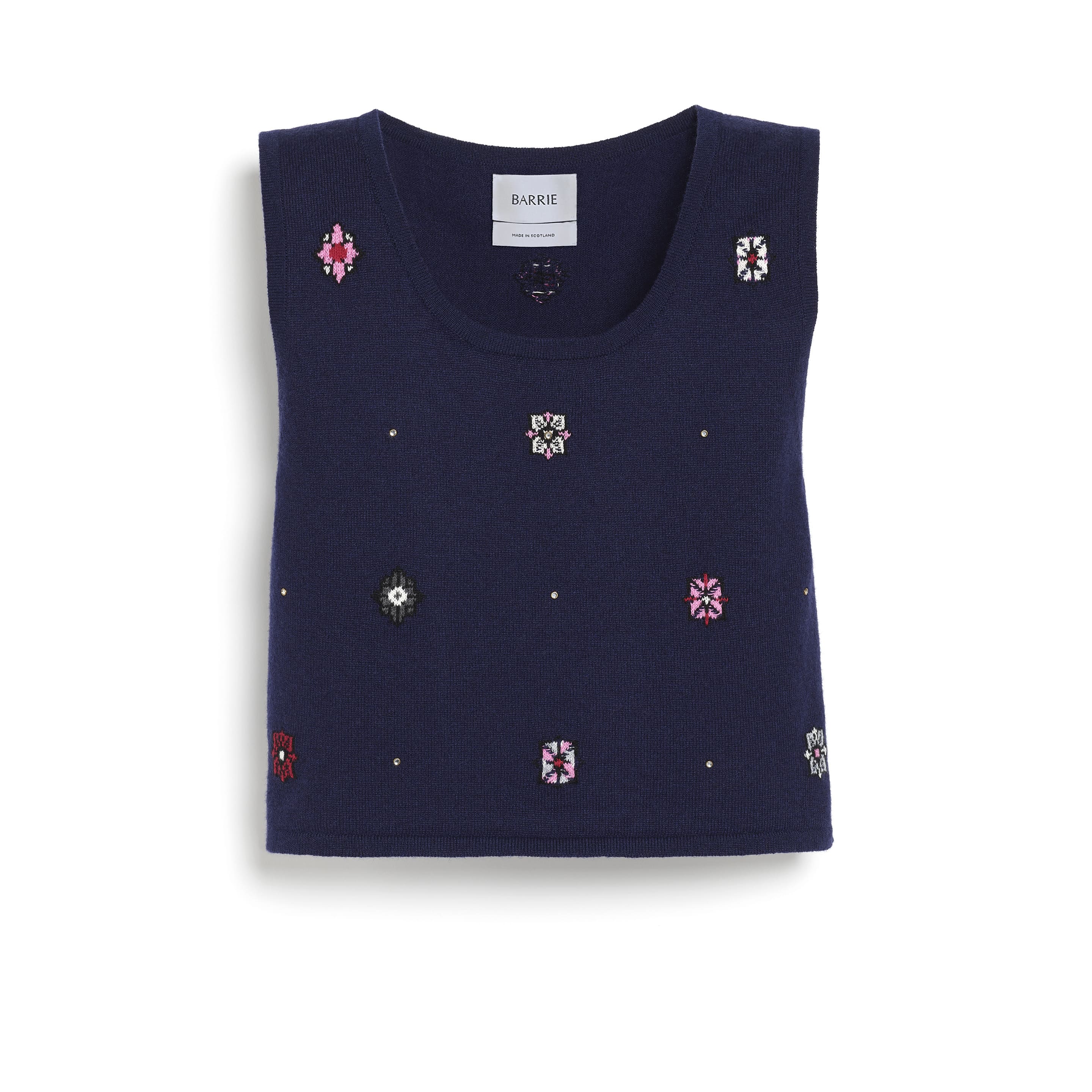 Top court en cachemire et coton à motif fleuri