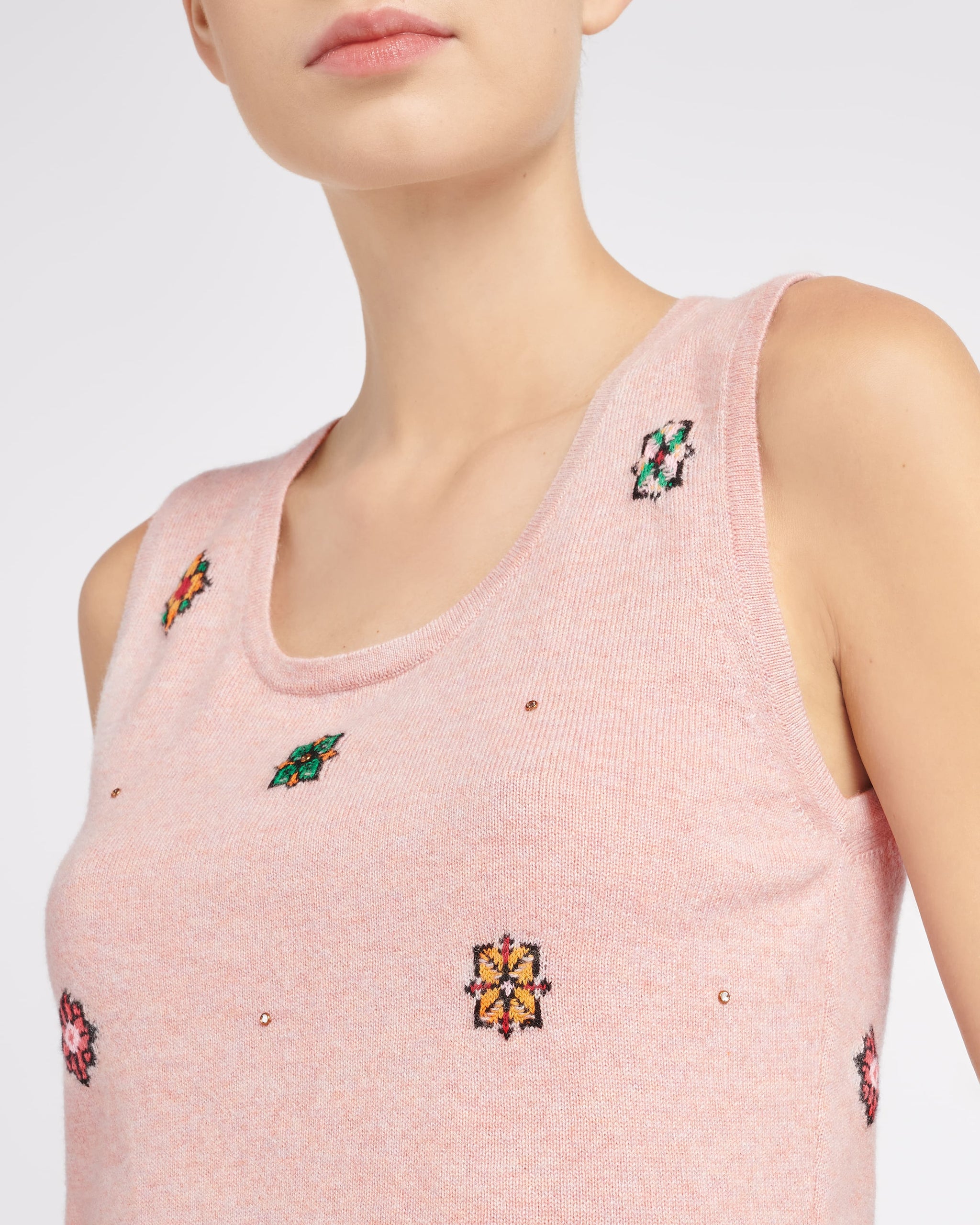 Top court en cachemire et coton à motif fleuri | Barrie - Barrie