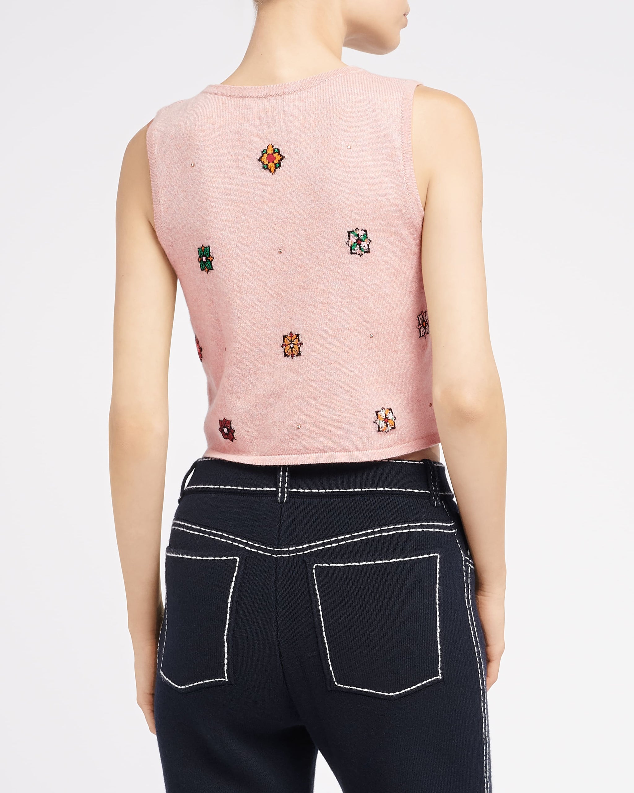 Top court en cachemire et coton à motif fleuri | Barrie - Barrie