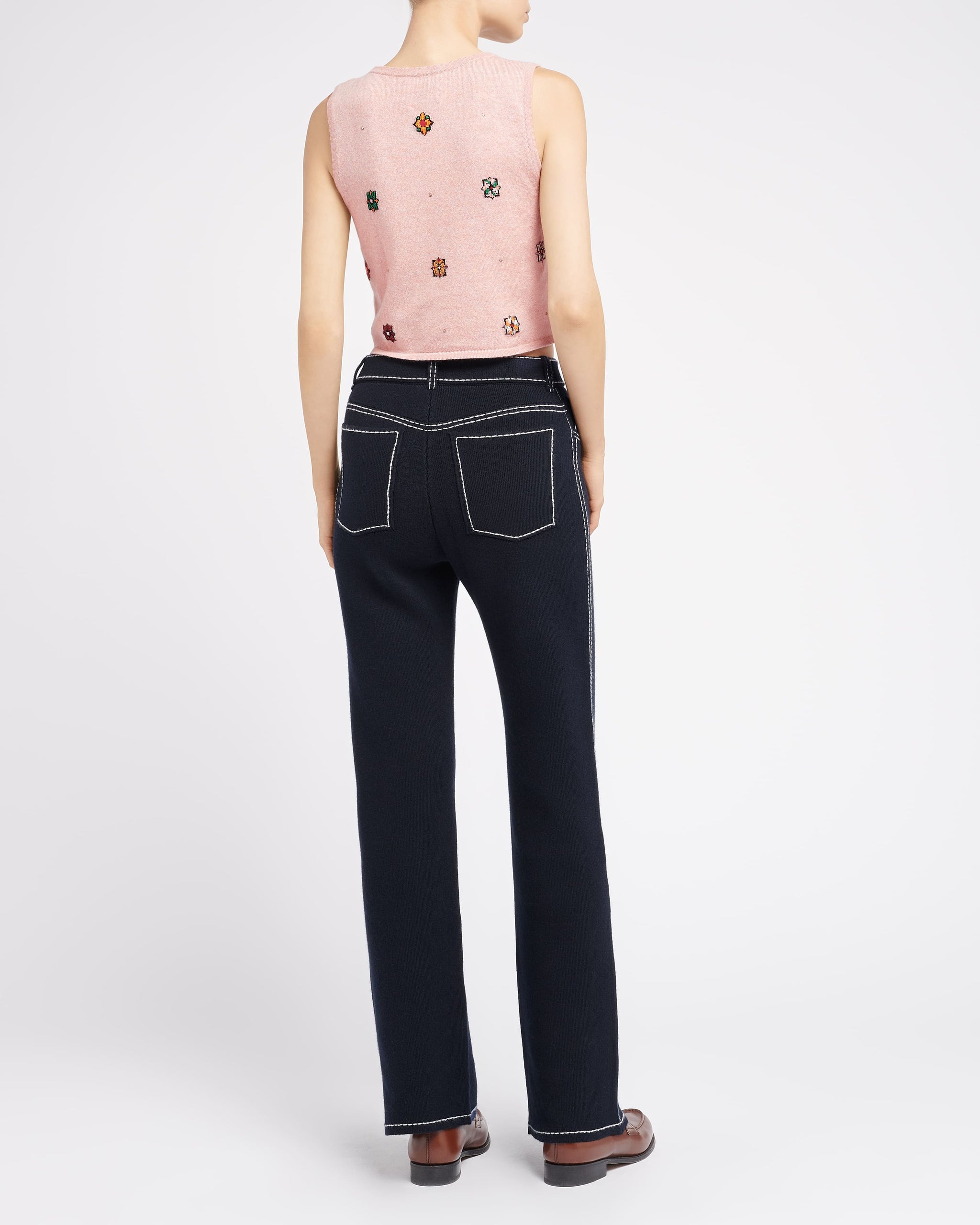 Top court en cachemire et coton à motif fleuri | Barrie - Barrie