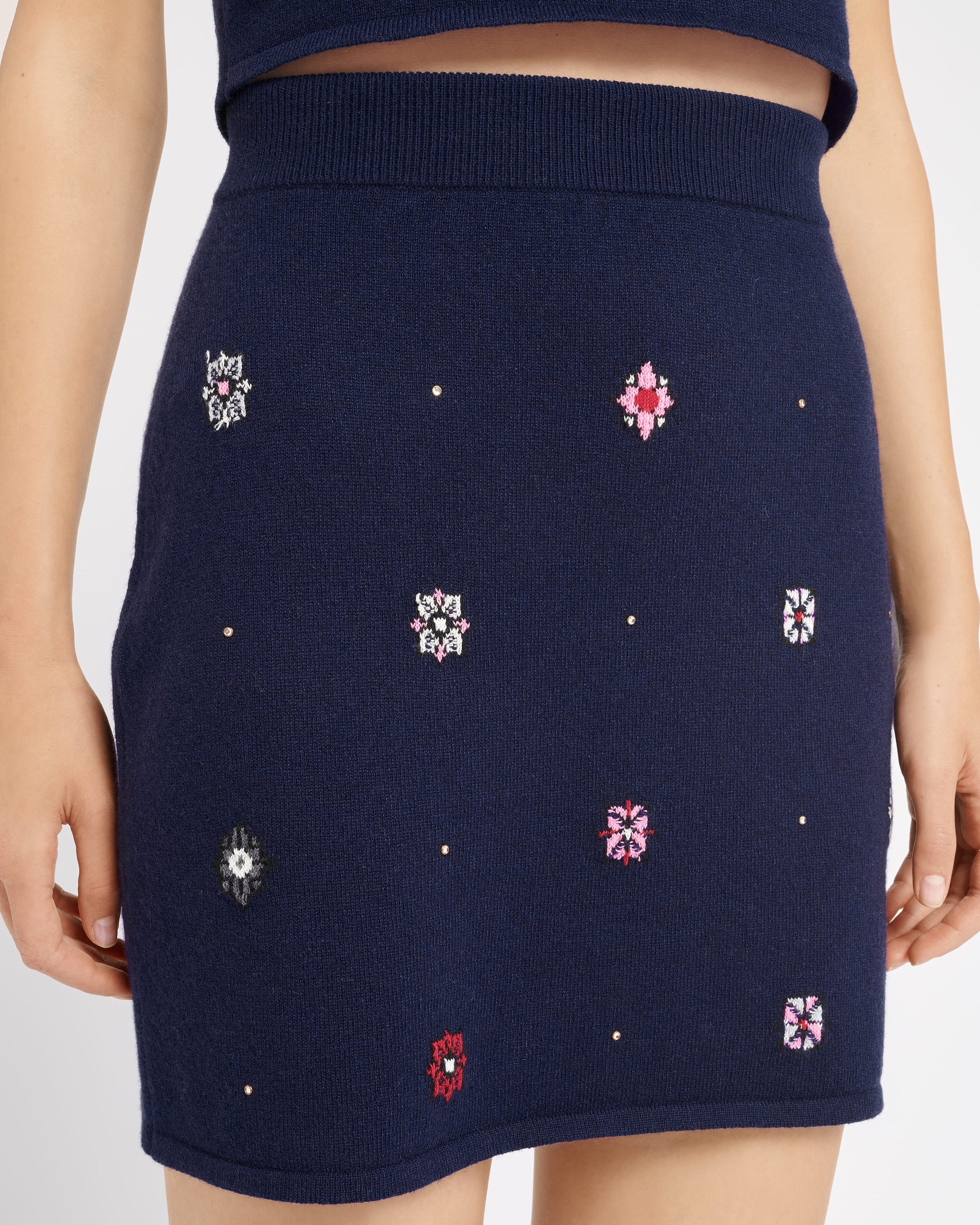 Jupe courte en cachemire et coton à motif fleuri | Barrie - Barrie