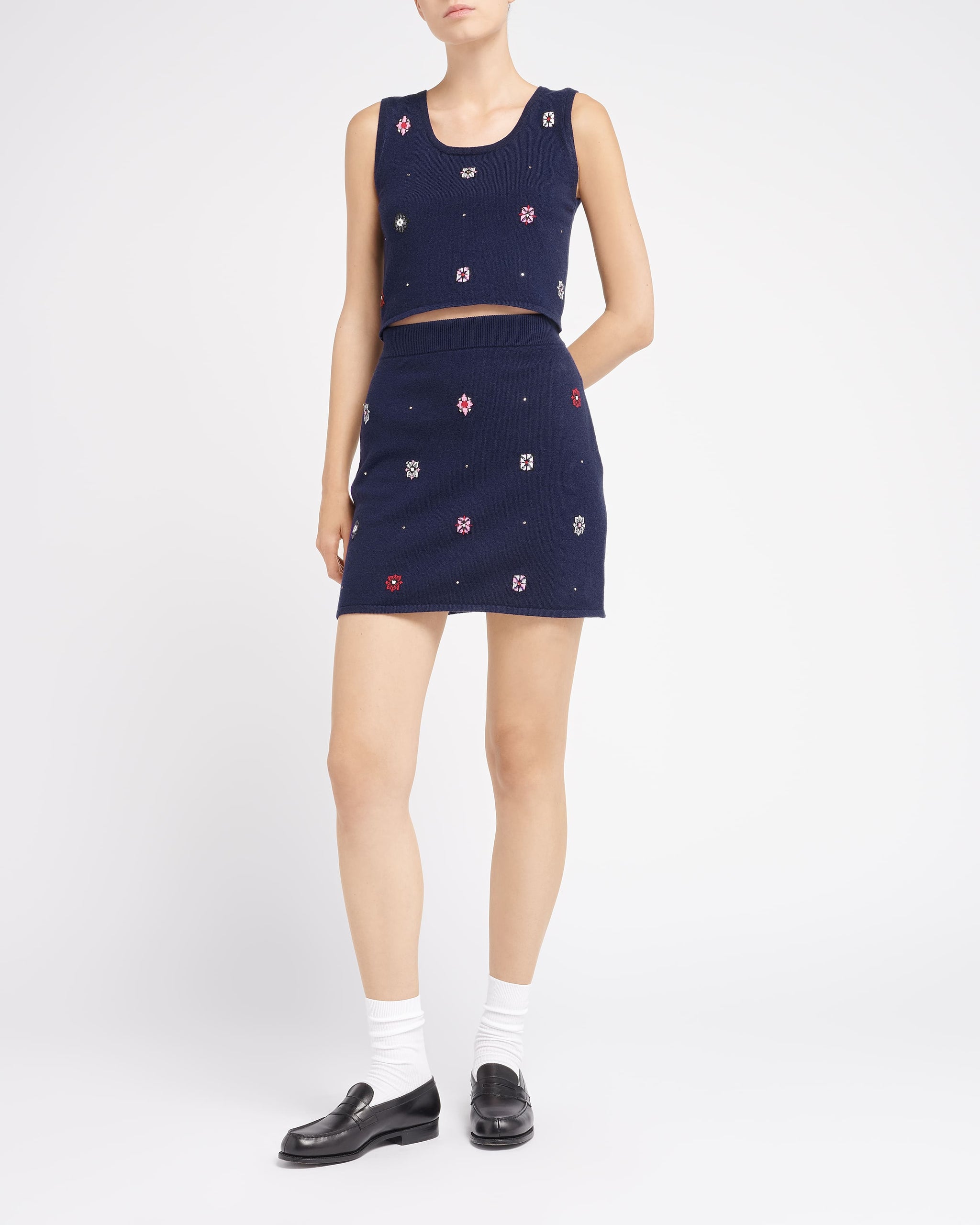 Jupe courte en cachemire et coton à motif fleuri | Barrie - Barrie